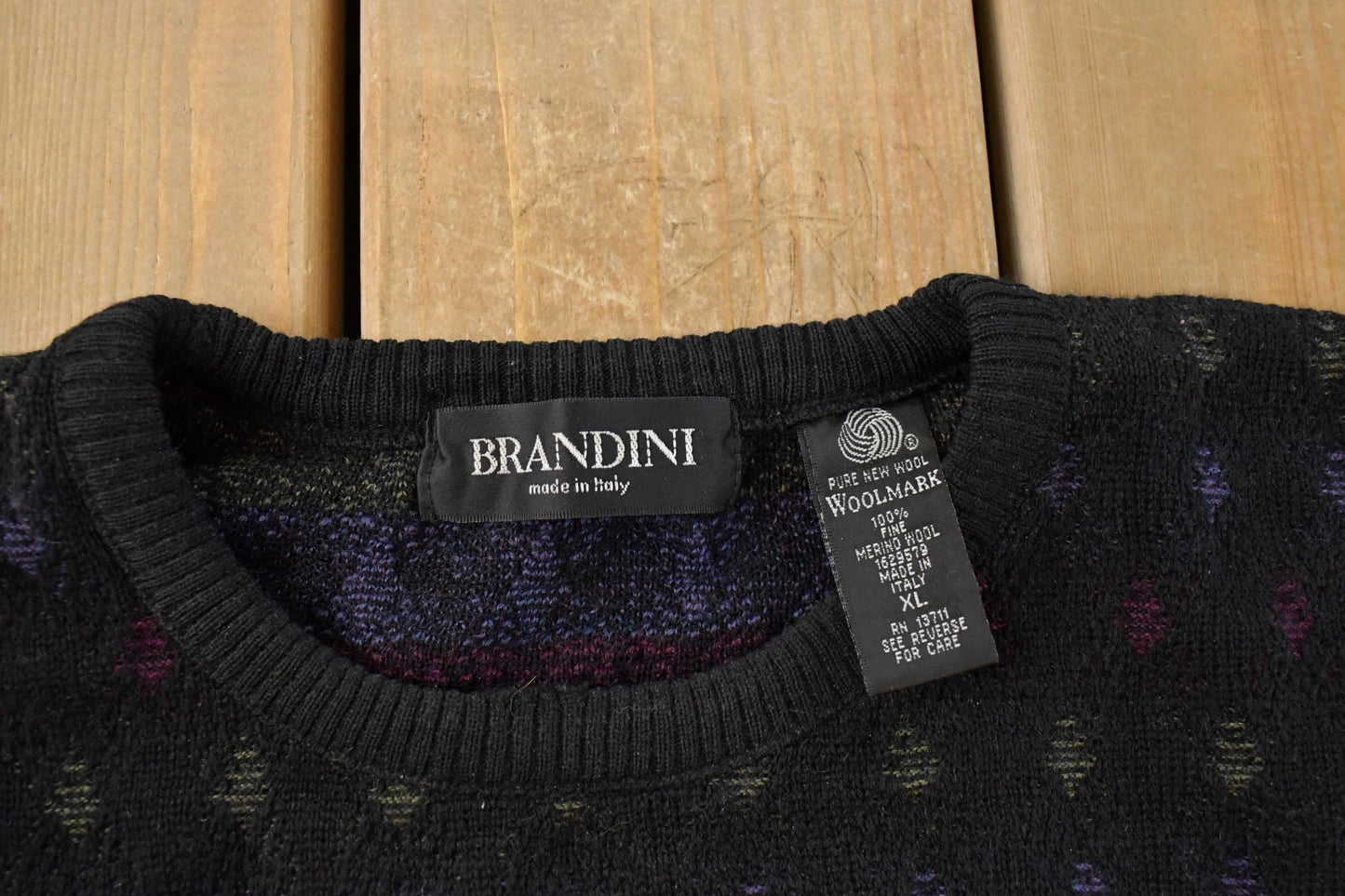 Vintage 1990s Brandini Abstract Wool Knit Crewneck Sweater Mens XL