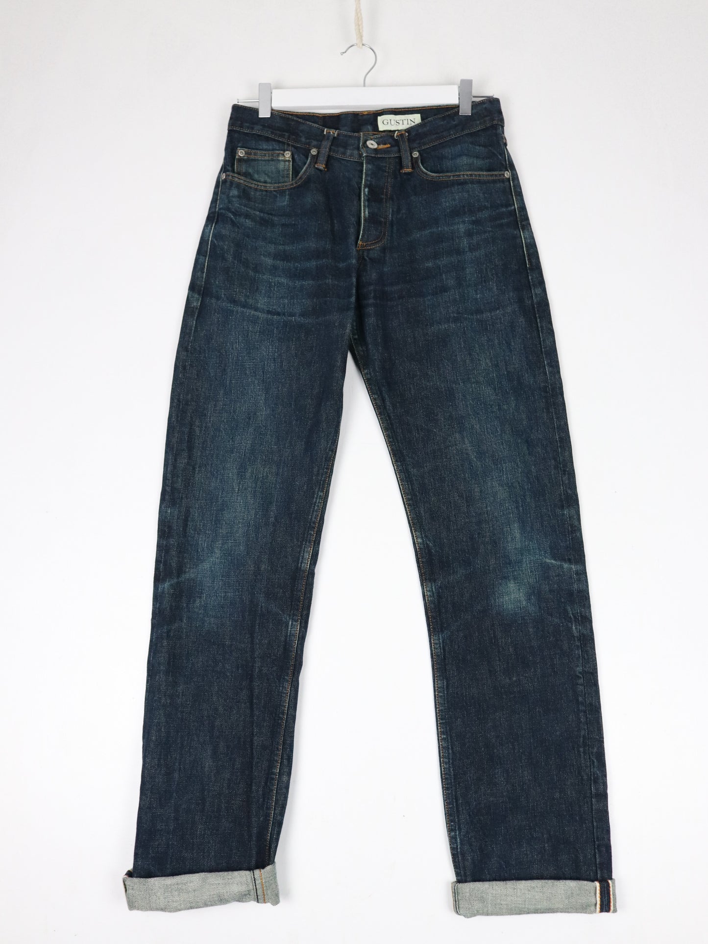 Gustin Pants Fits Mens 29 x 33 Blue Raw Selvedge Denim Jeans Straight Fit