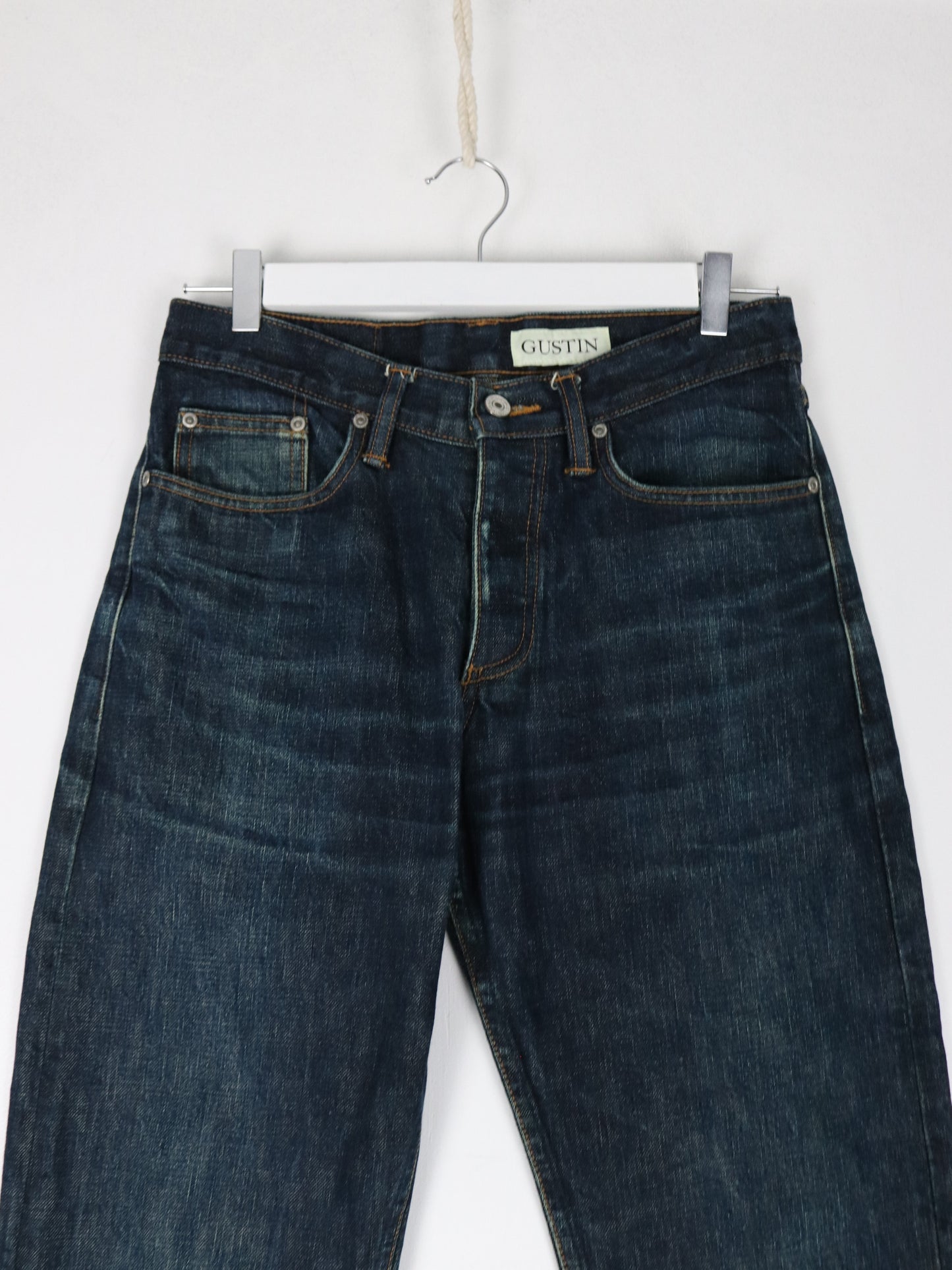 Gustin Pants Fits Mens 29 x 33 Blue Raw Selvedge Denim Jeans Straight Fit