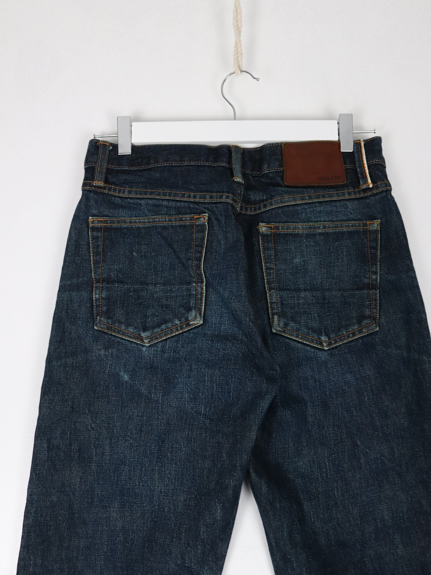 Gustin Pants Fits Mens 29 x 33 Blue Raw Selvedge Denim Jeans Straight Fit