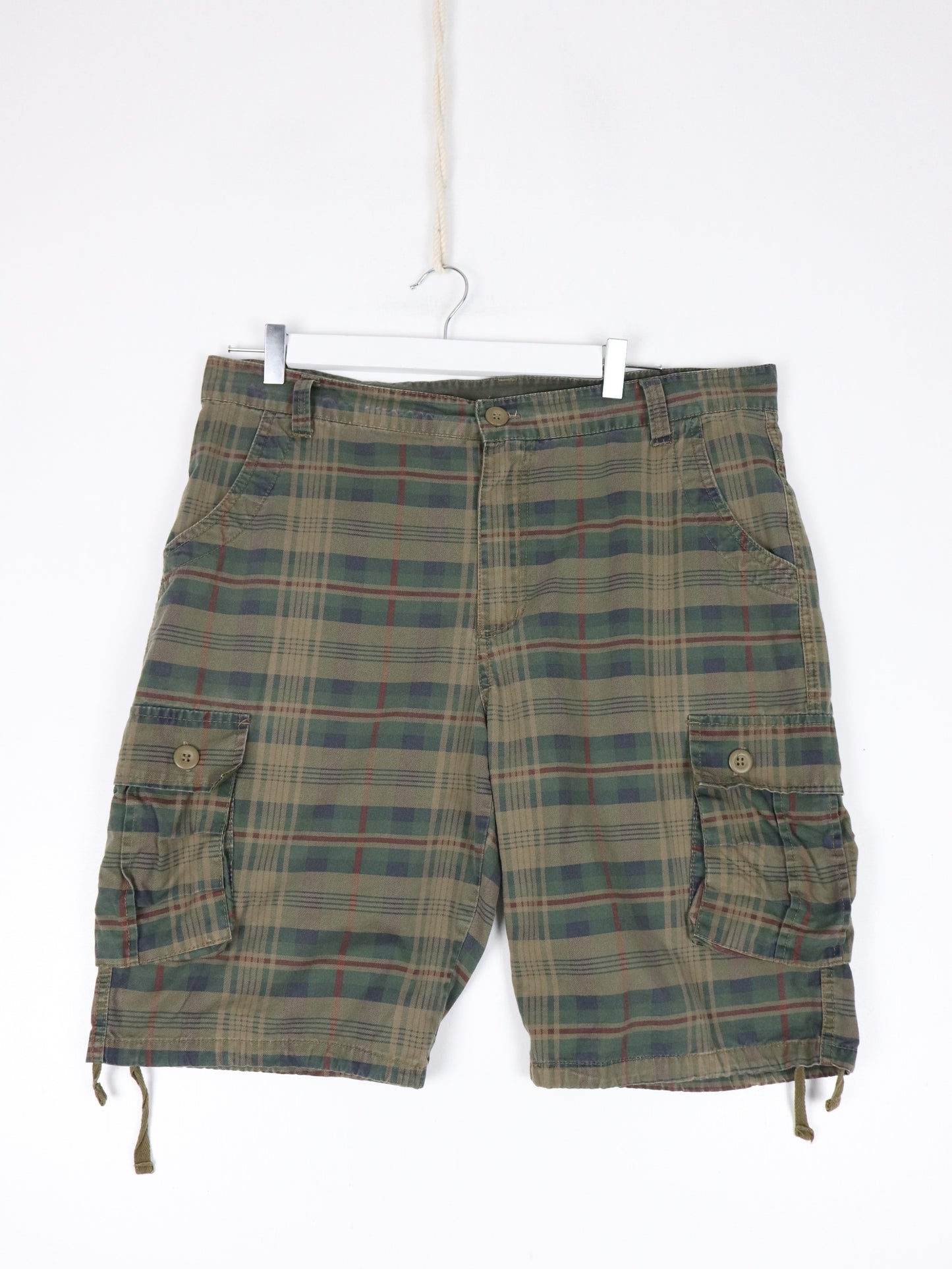 Plaid Shorts Mens 36 Cargo Green