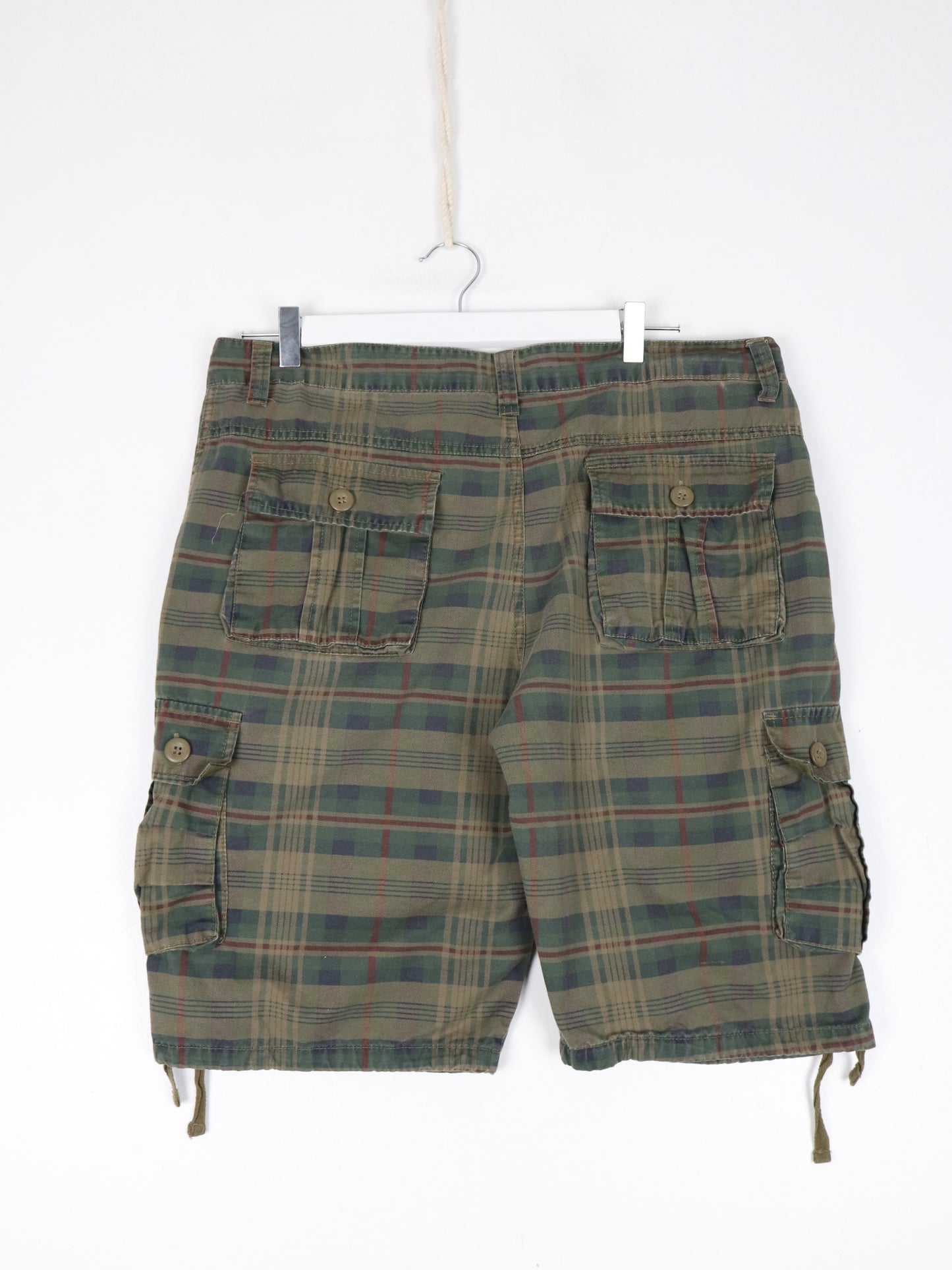Plaid Shorts Mens 36 Cargo Green
