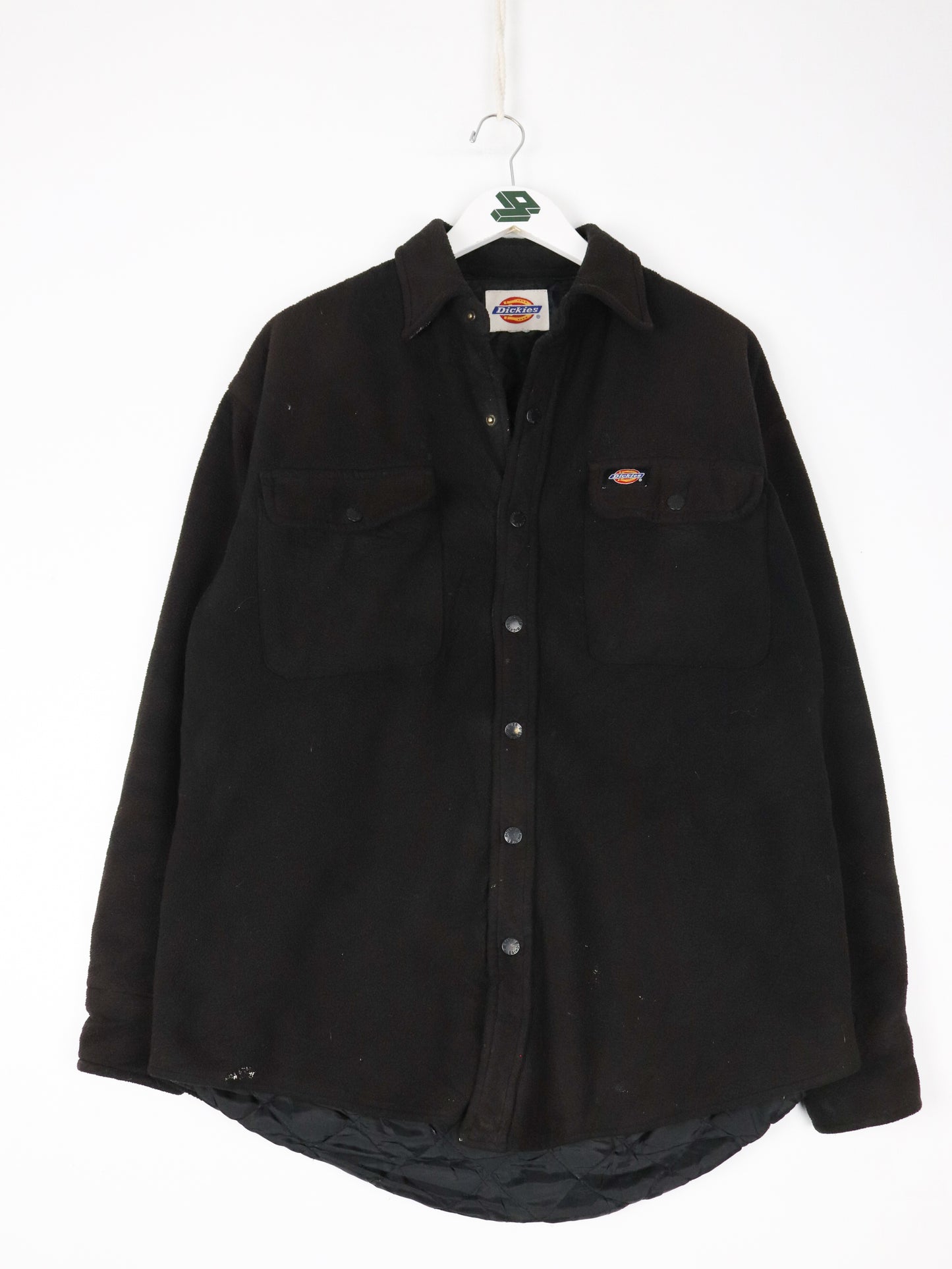 Vintage Dickies Jacket Mens Large Black Fleece Snap On Coat Sweater