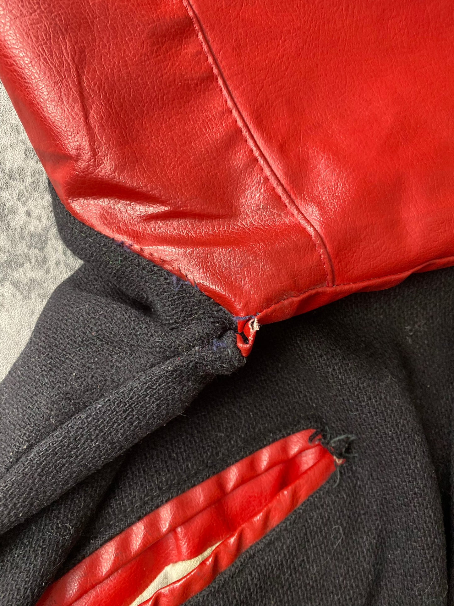 Vintage Varsity Jacket Mens 40 Small Black Black Red Leather Wool Coat 70s 80s