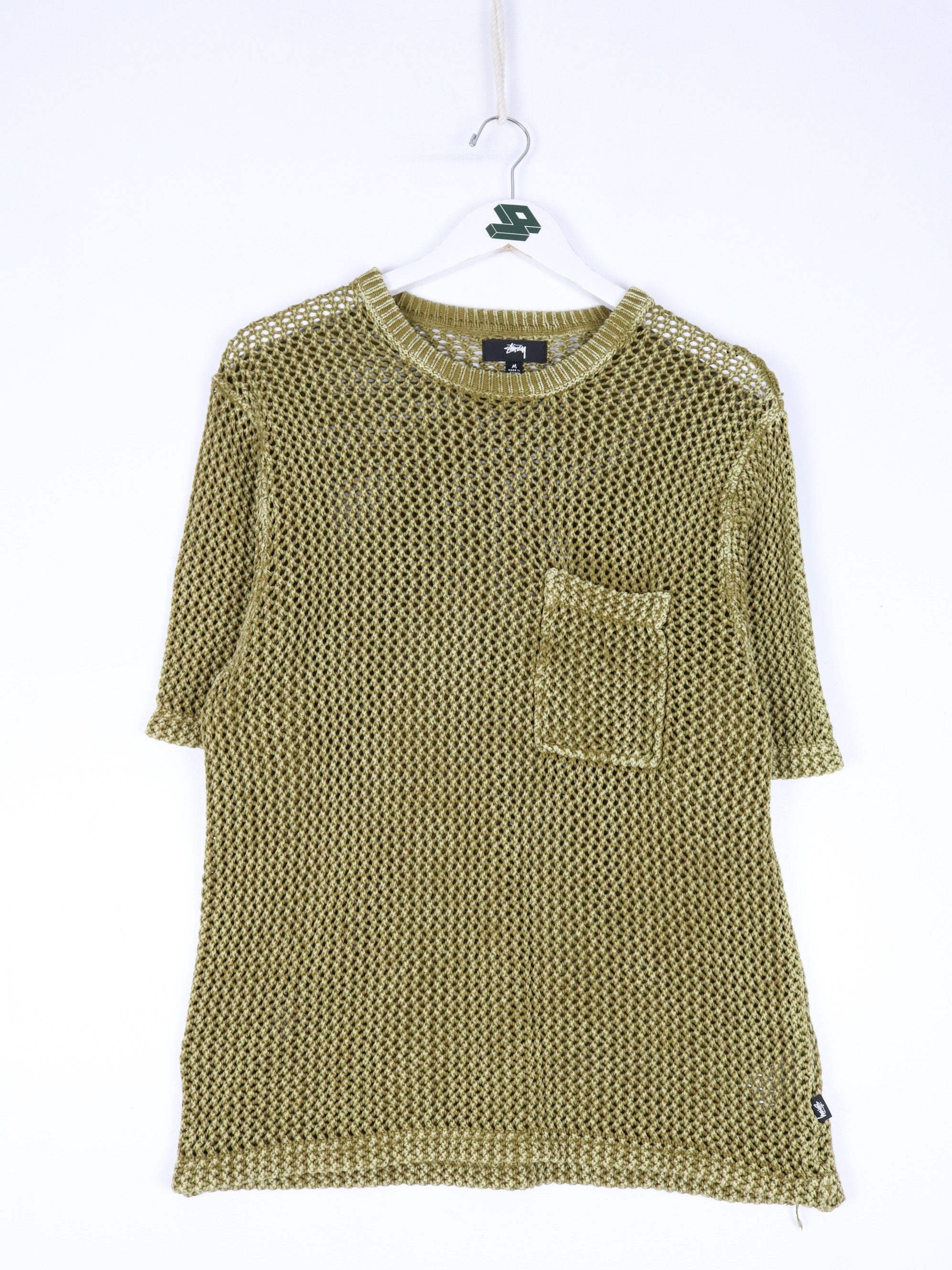 Stussy Shirt Mens Medium Yellow Green Knit Mesh Short Sleeve Overdyed –  Proper Vintage