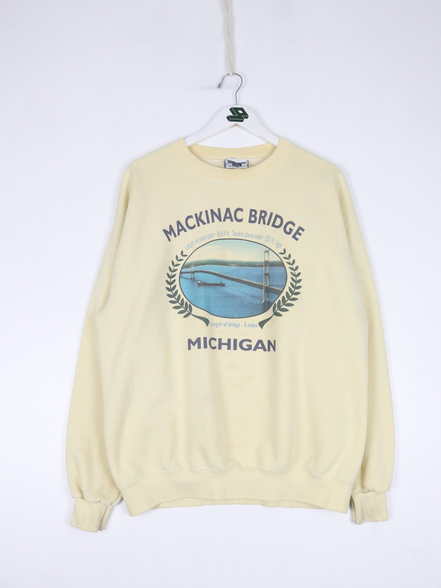 Vintage Mackinac Bridge Sweatshirt Mens Large Yellow 90s USA