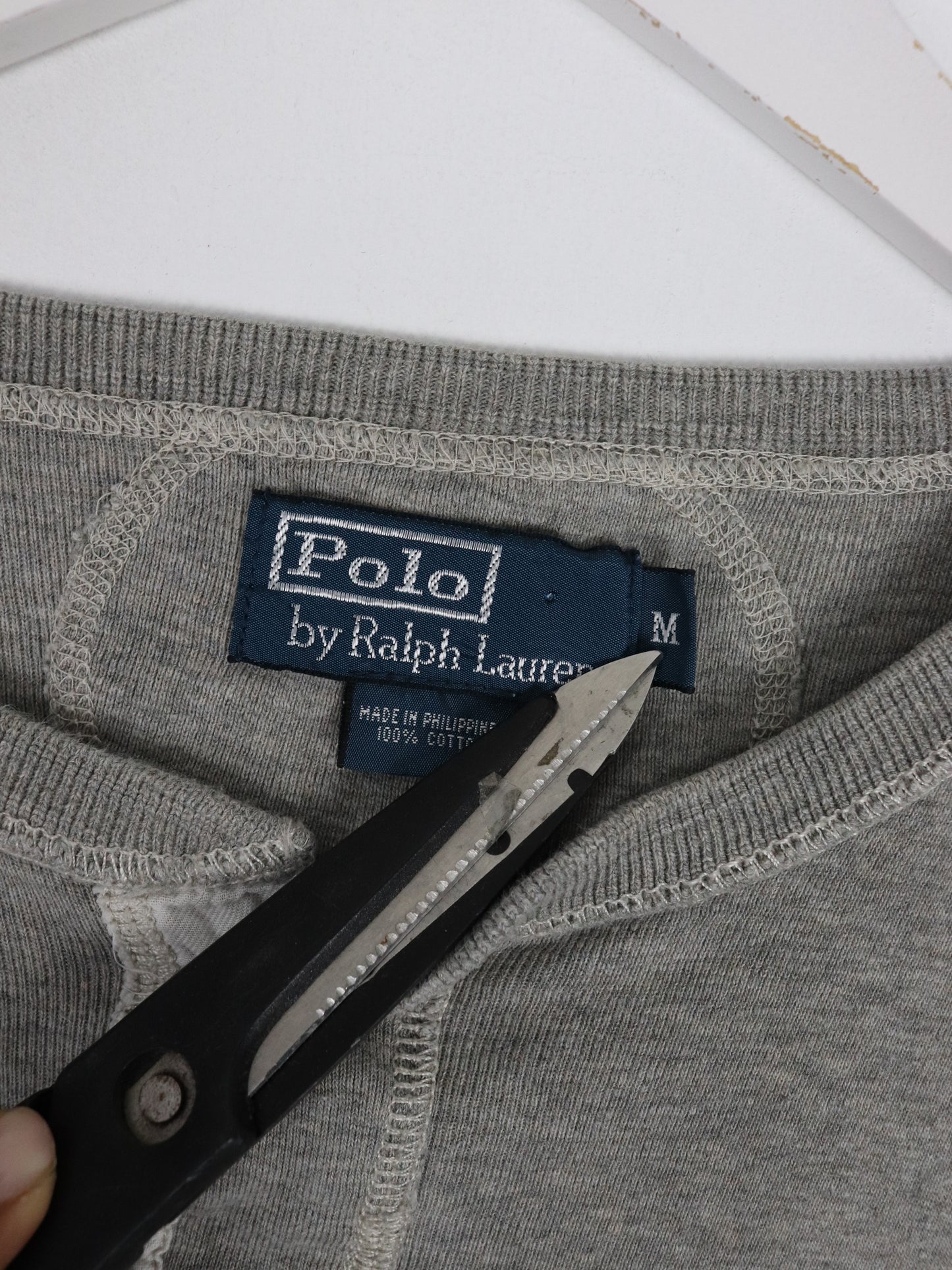 Vintage Polo Ralph Lauren Shirt Mens Medium Grey Henley Long Sleeve