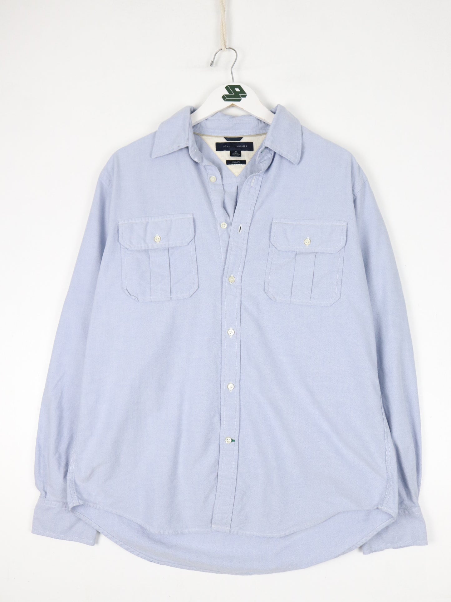 Tommy Hilfiger Shirt Mens Medium Blue Button Up Trim Fit