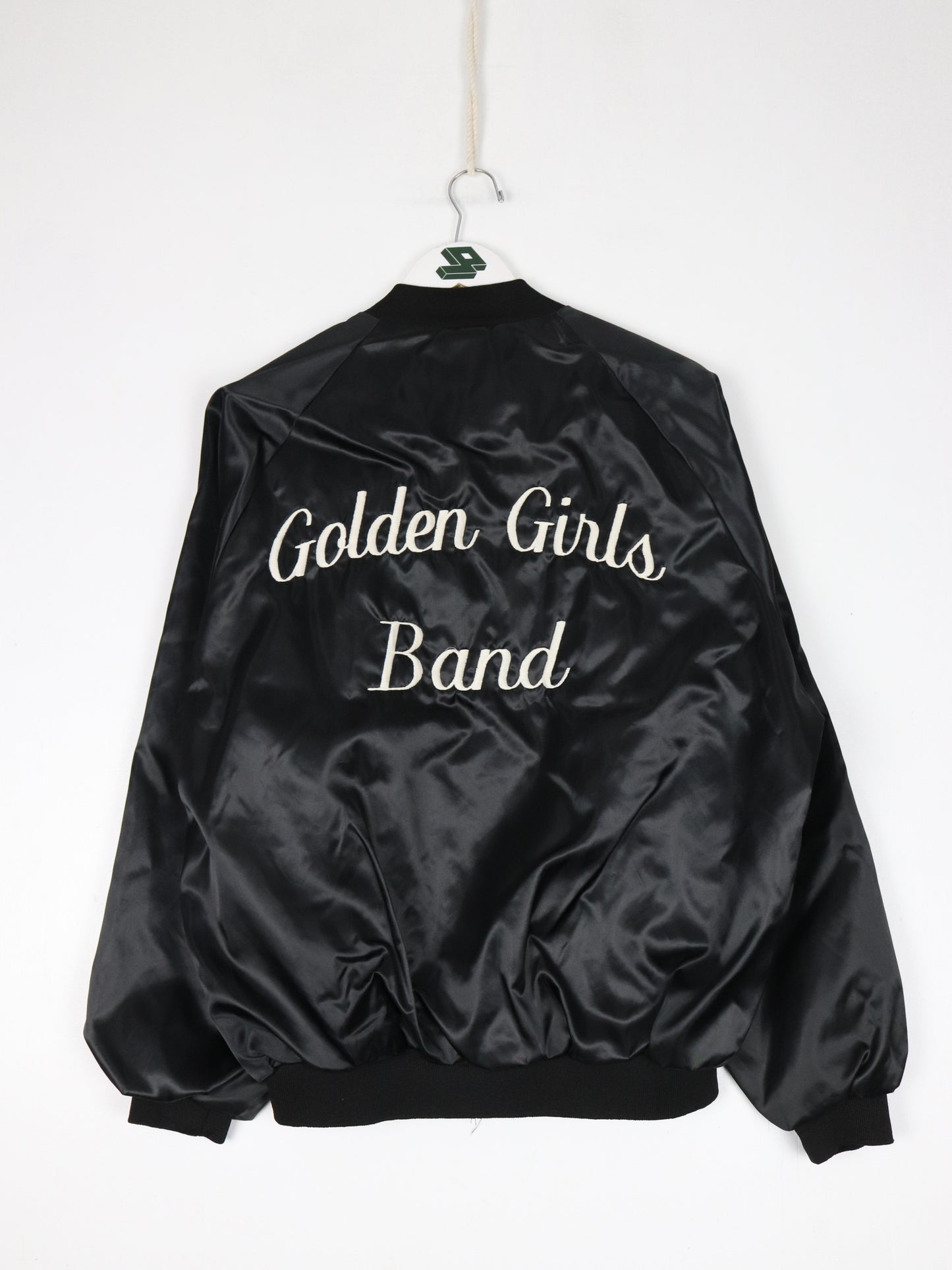 Vintage Golden Girls Band Jacket Mens Large Black Satin Bomber