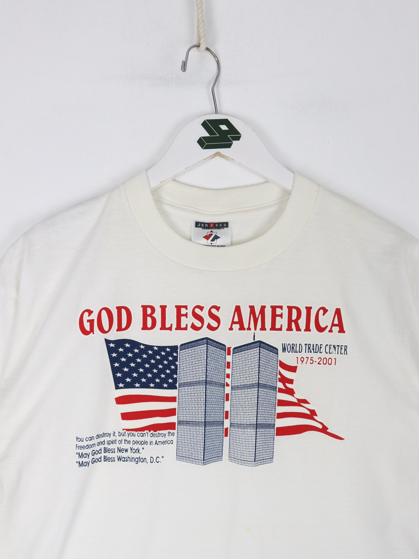 Vintage God Bless America T Shirt Mens Medium White 9/11