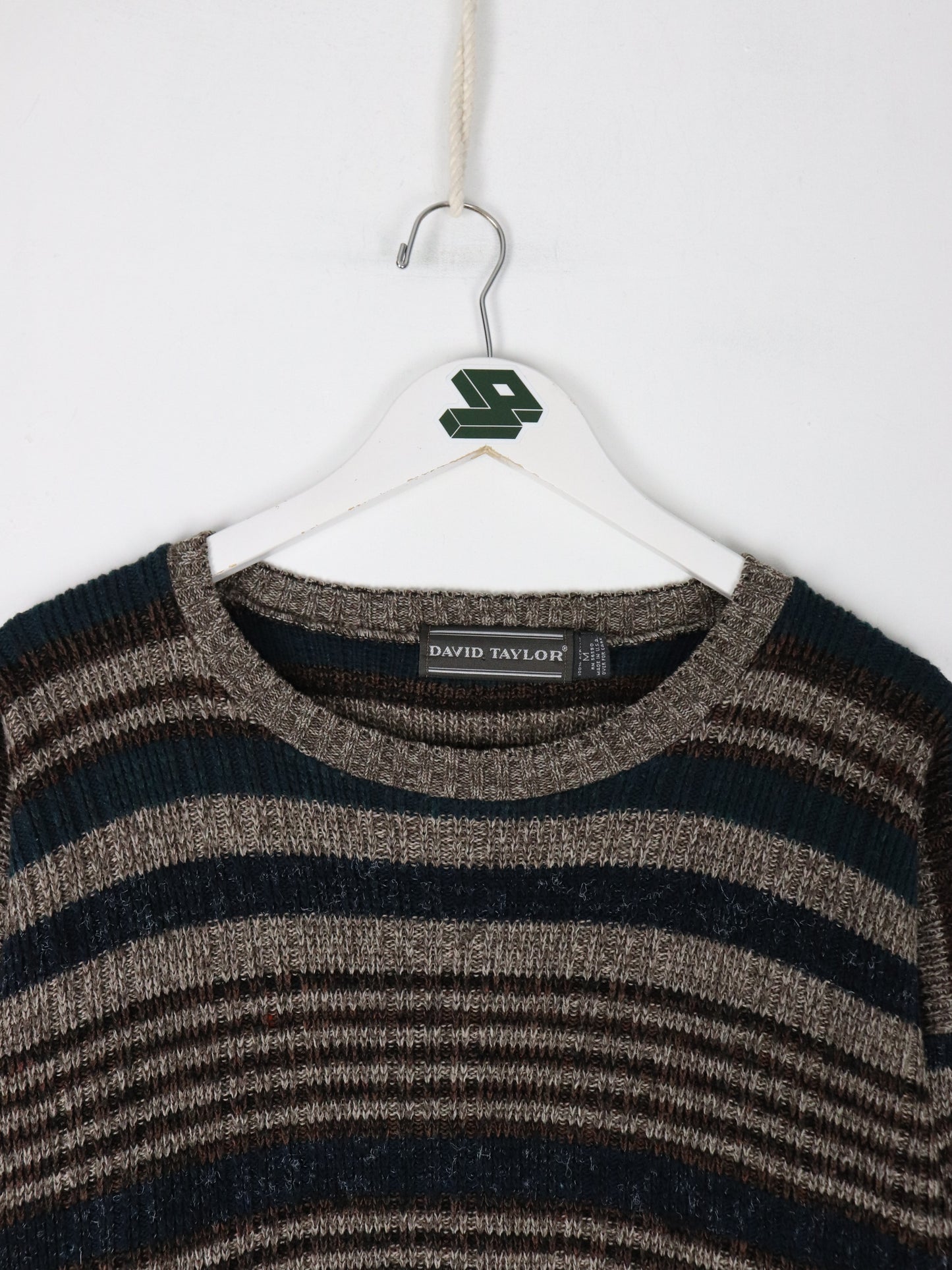 Vintage David Taylor Sweater Mens Medium Blue Striped Knit