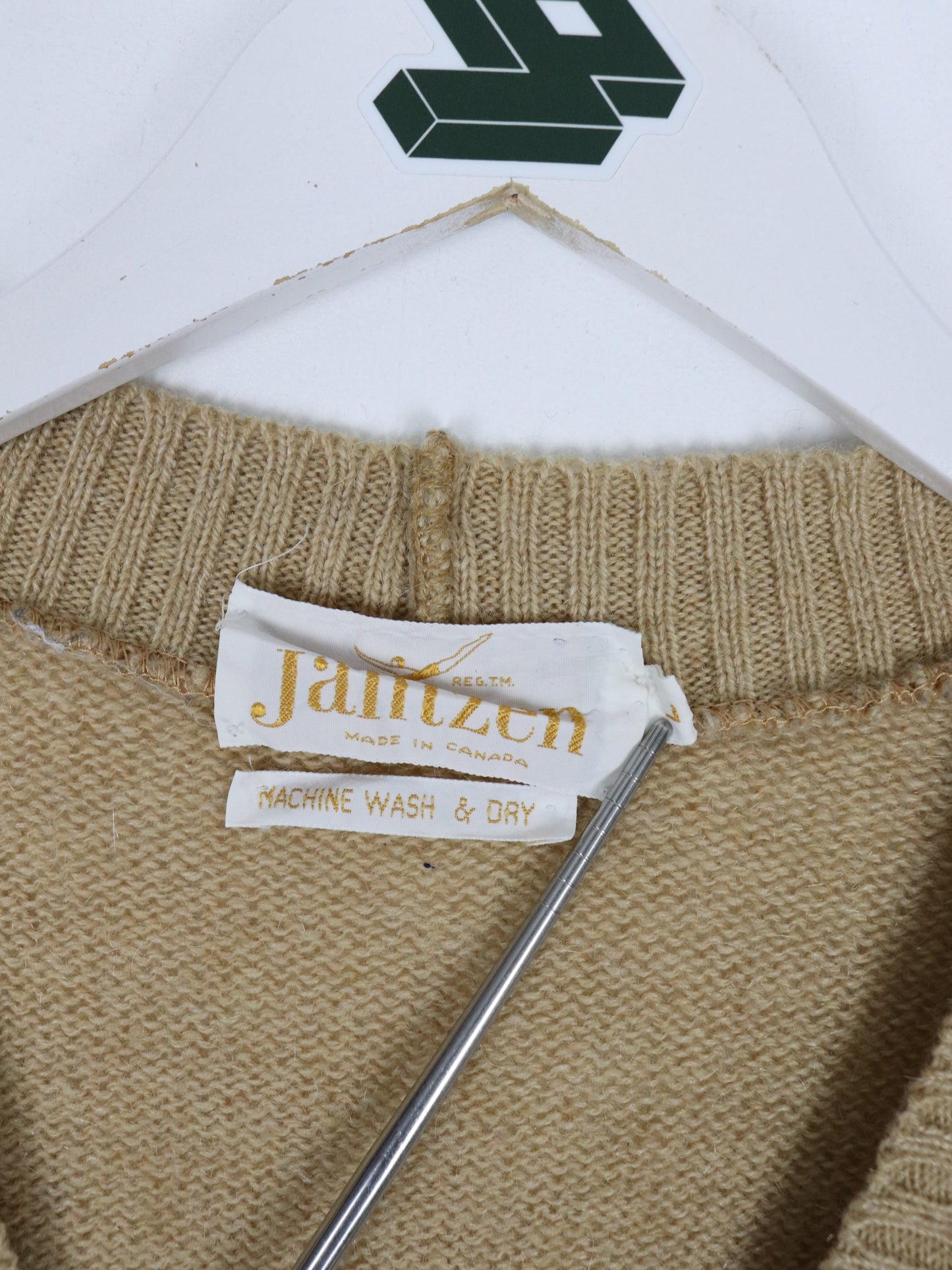 Vintage Jantzen Sweater Mens Large Beige Knit Cardigan