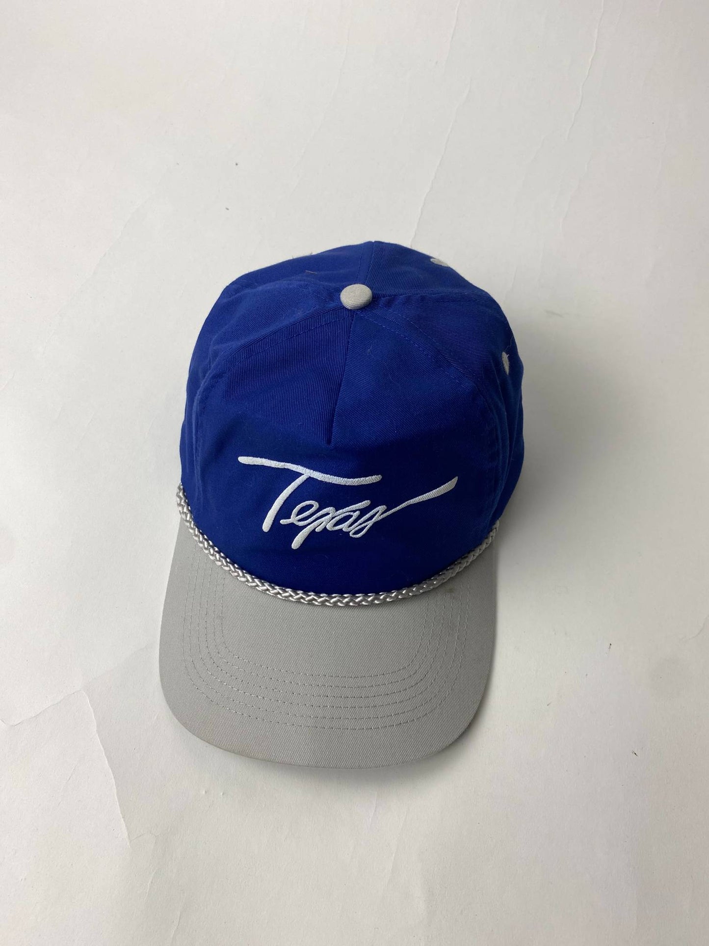 Vintage Texas Hat Cap Adult Blue Snap Back Script Logo