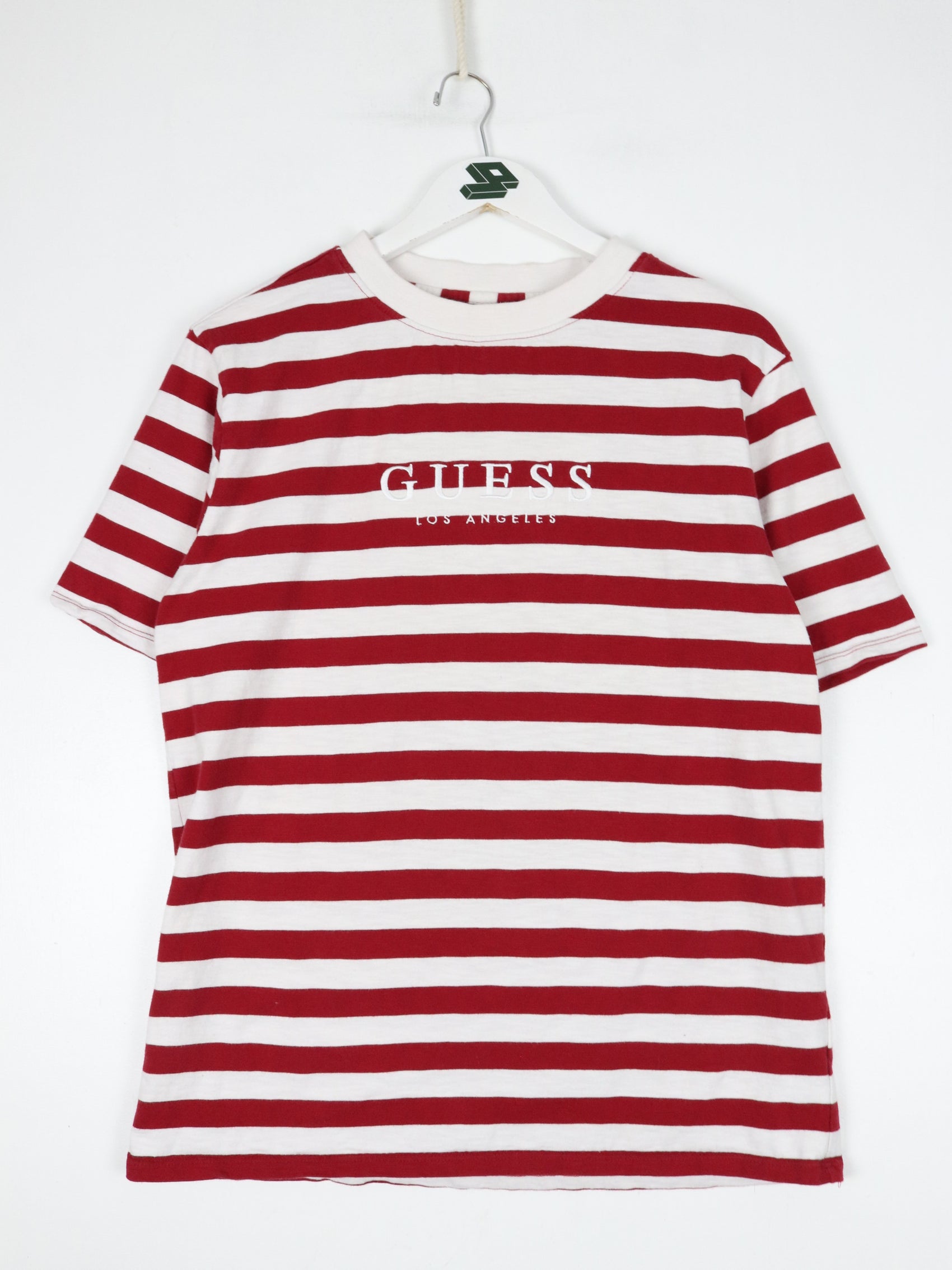 Guess T Shirt Mens Small White Red Striped