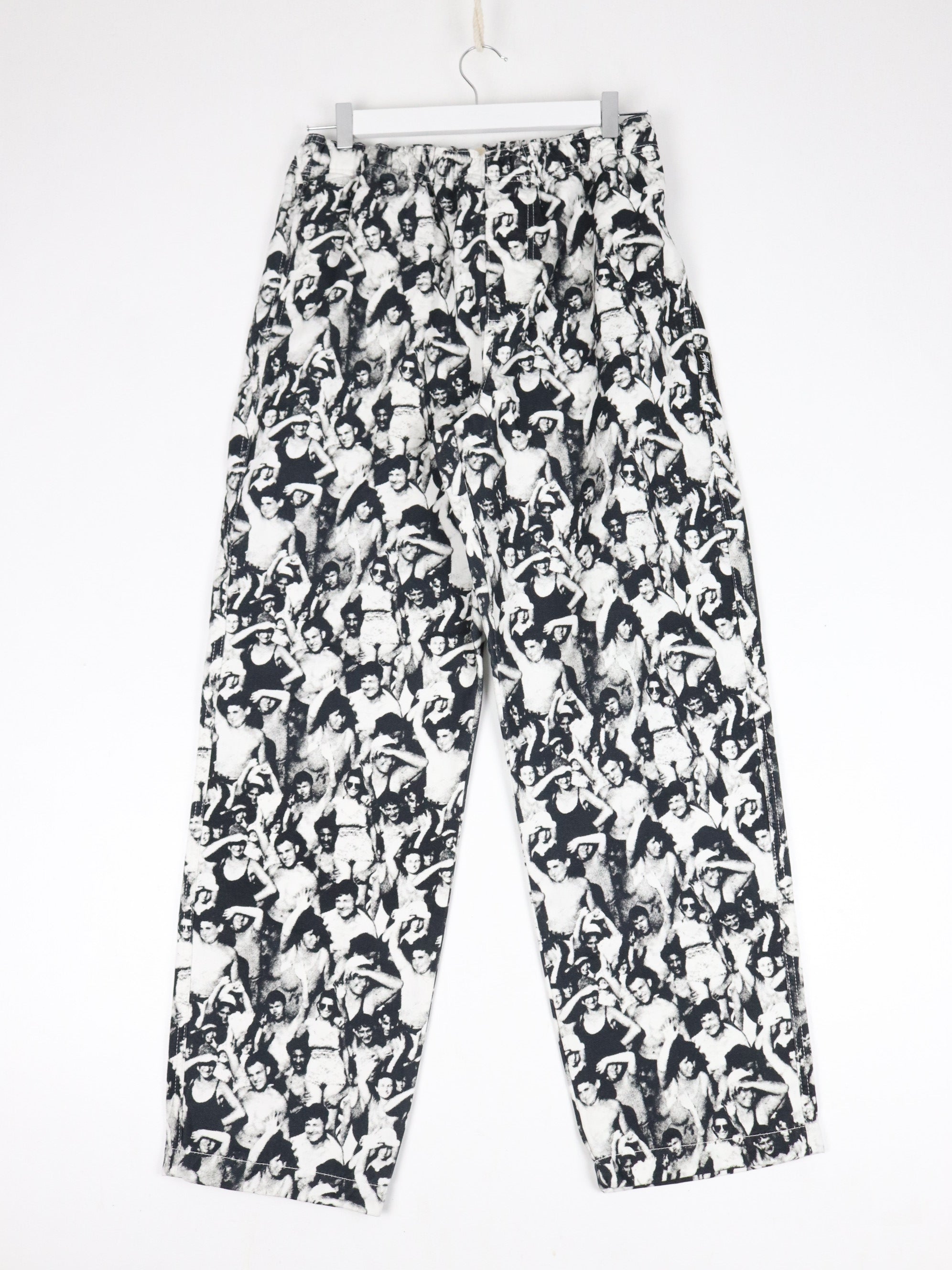 Stussy Mob Pants Mens Small White Black Beach Brushed Elastic