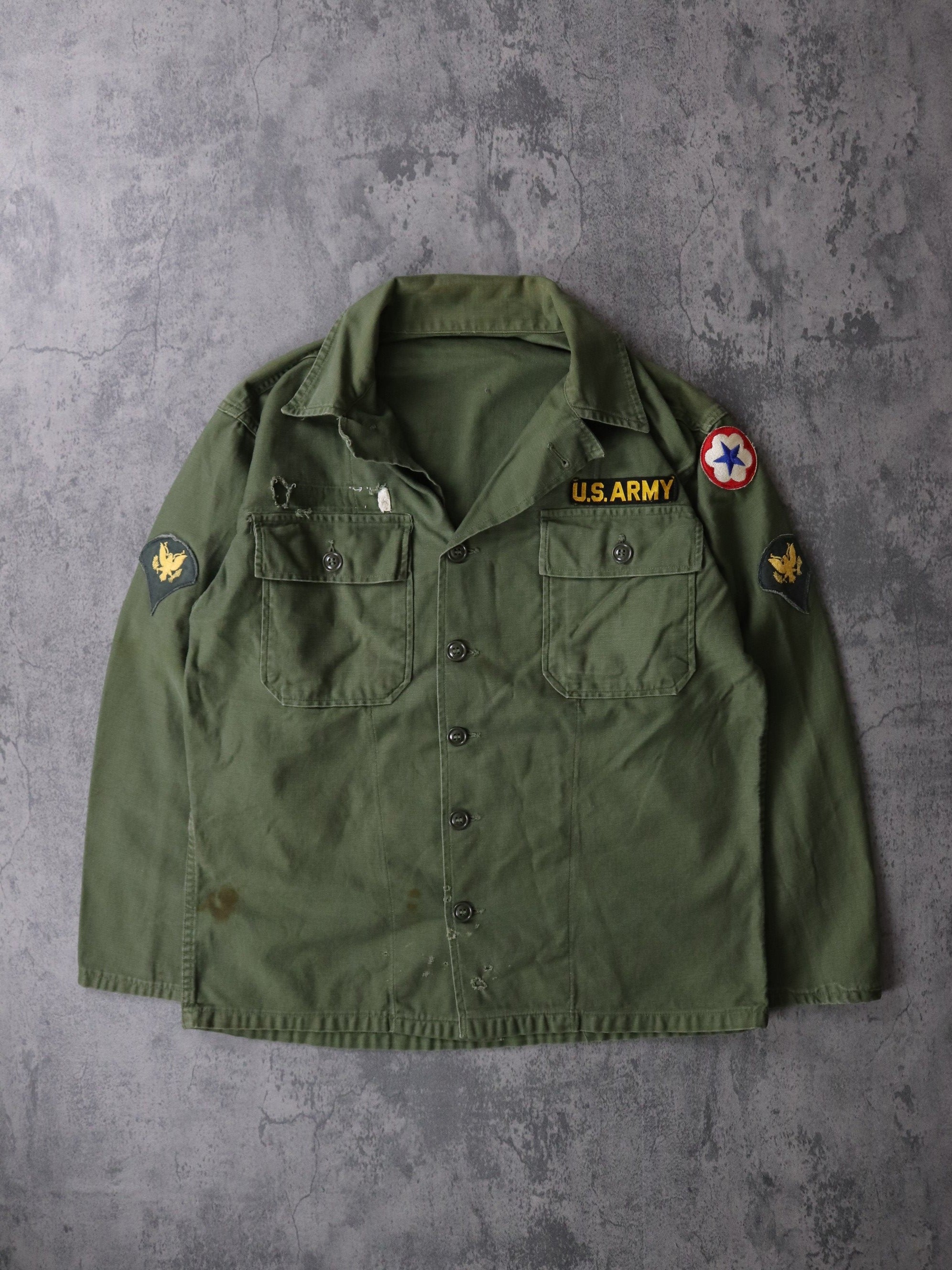 Vintage U.S. Army Shirt Mens Large Green Military OG-107 Sateen
