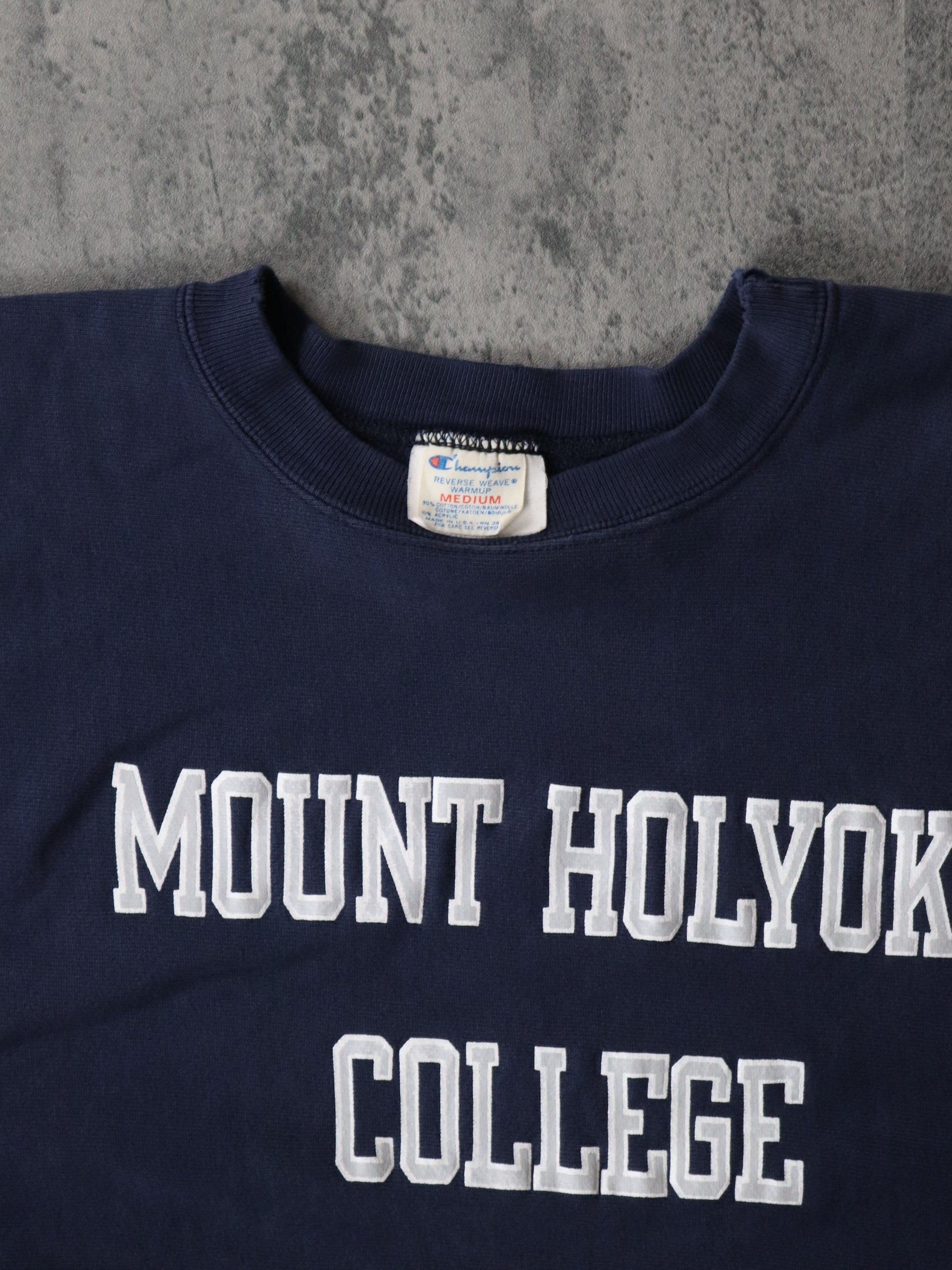 Vintage Mount Holyoke College Sweatshirt Mens M Blue 80s Champion Reverse  Weave