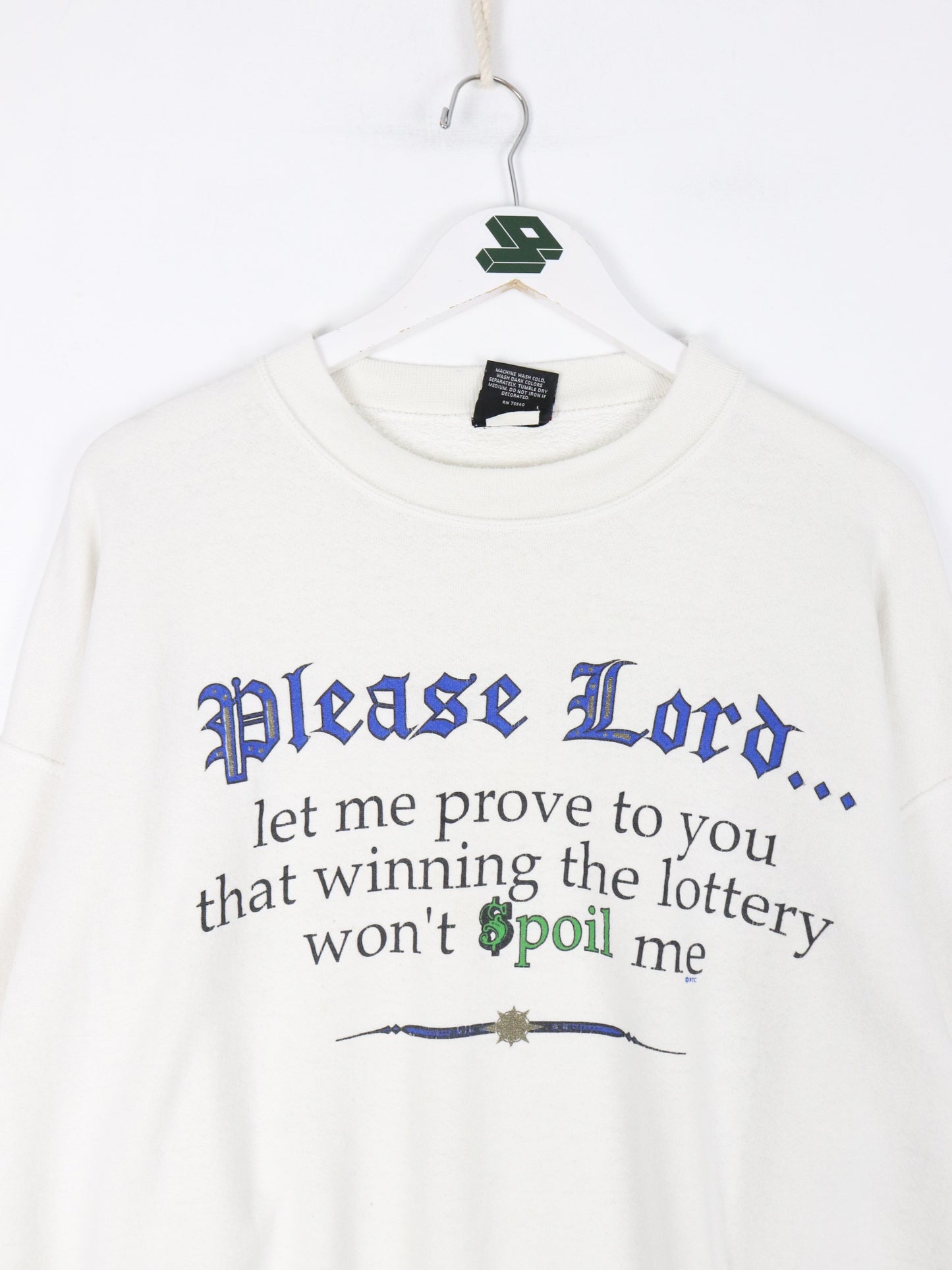 Vintage Please Lord Lottery Sweatshirt Mens XL White 90s