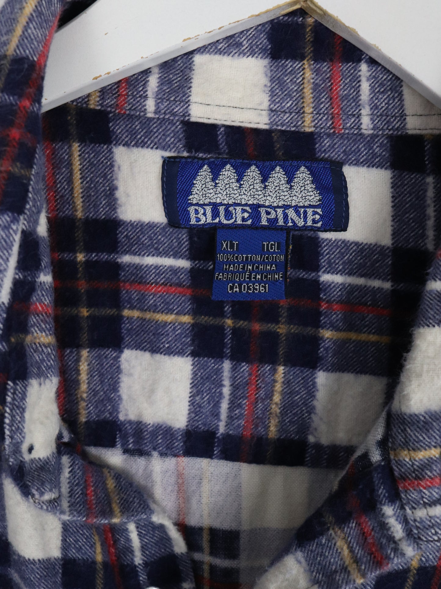 Blue Pine Shirt Mens XL Tall Red Blue Plaid Flannel Pearl Snap