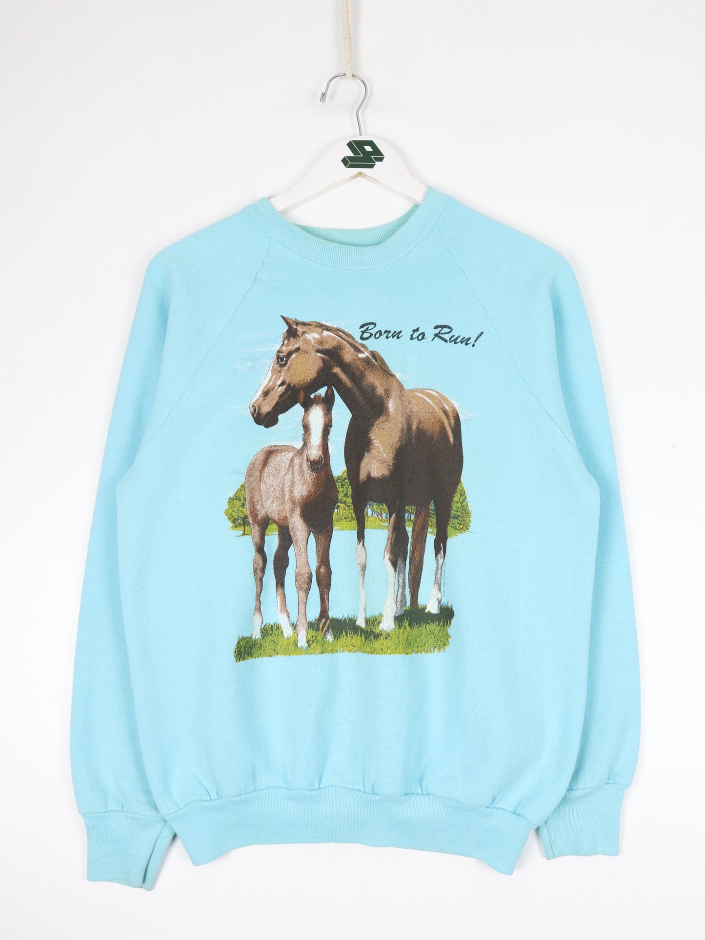 Vintage Born to Run Sweatshirt Fits Mens Small Blue 90s Horses