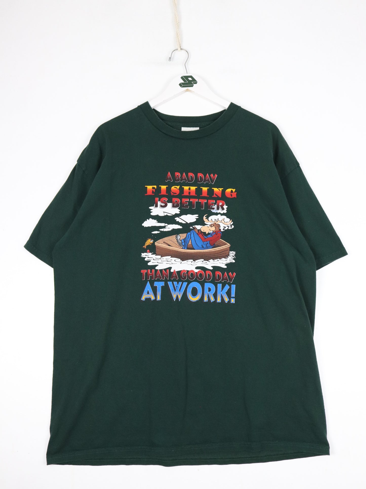 Vintage Fishing T Shirt Mens 2XL Green Funny