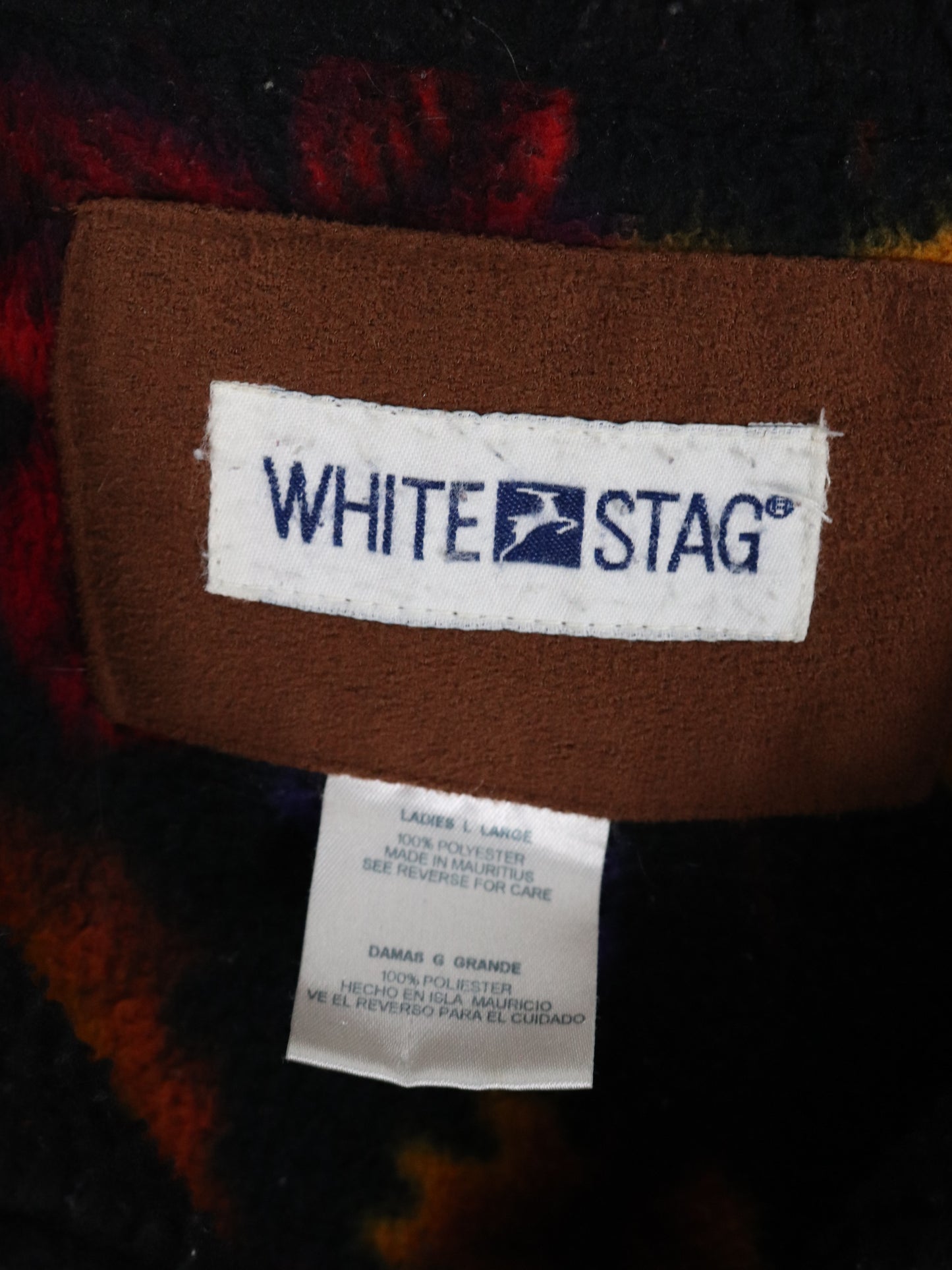 Vintage White Stag Sweater Womens Large Black Leaves Fleece Full Zip