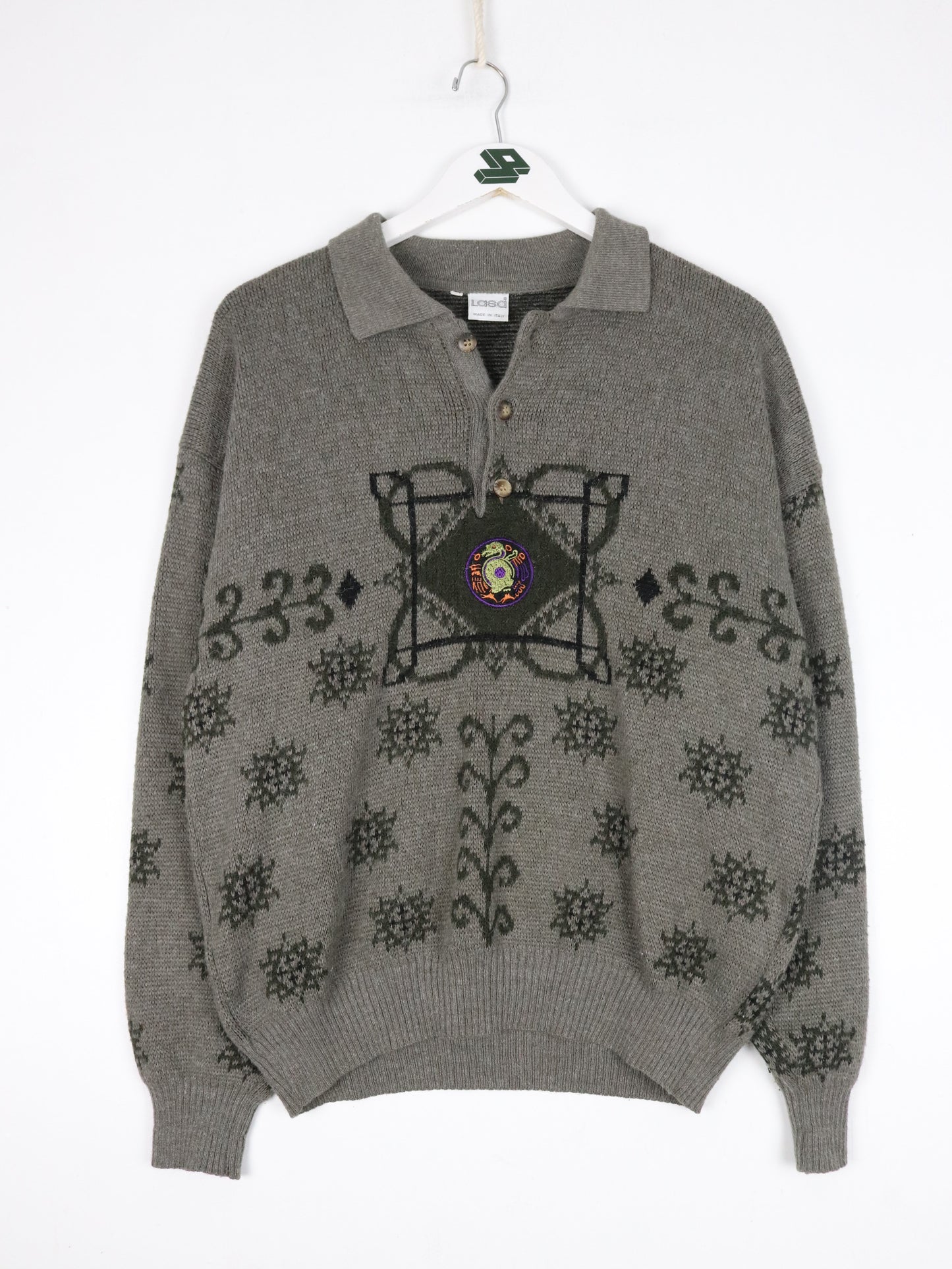 Vintage Lasa Sweater Mens Medium Collar Knit Wool Blend