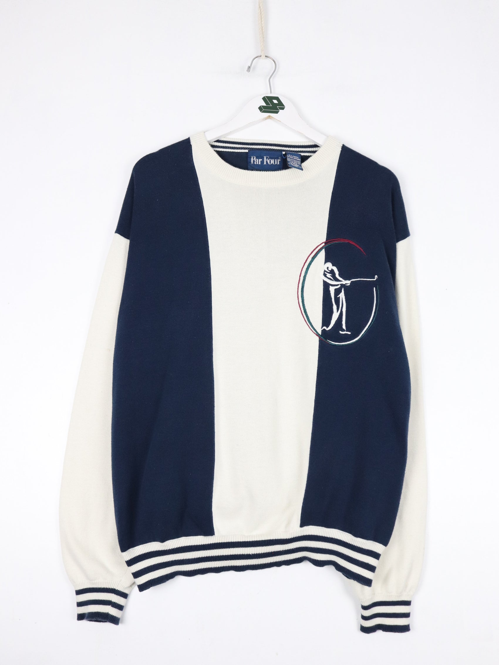 Vintage Par Four Sweater Fits Mens Large Blue White Knit Golf