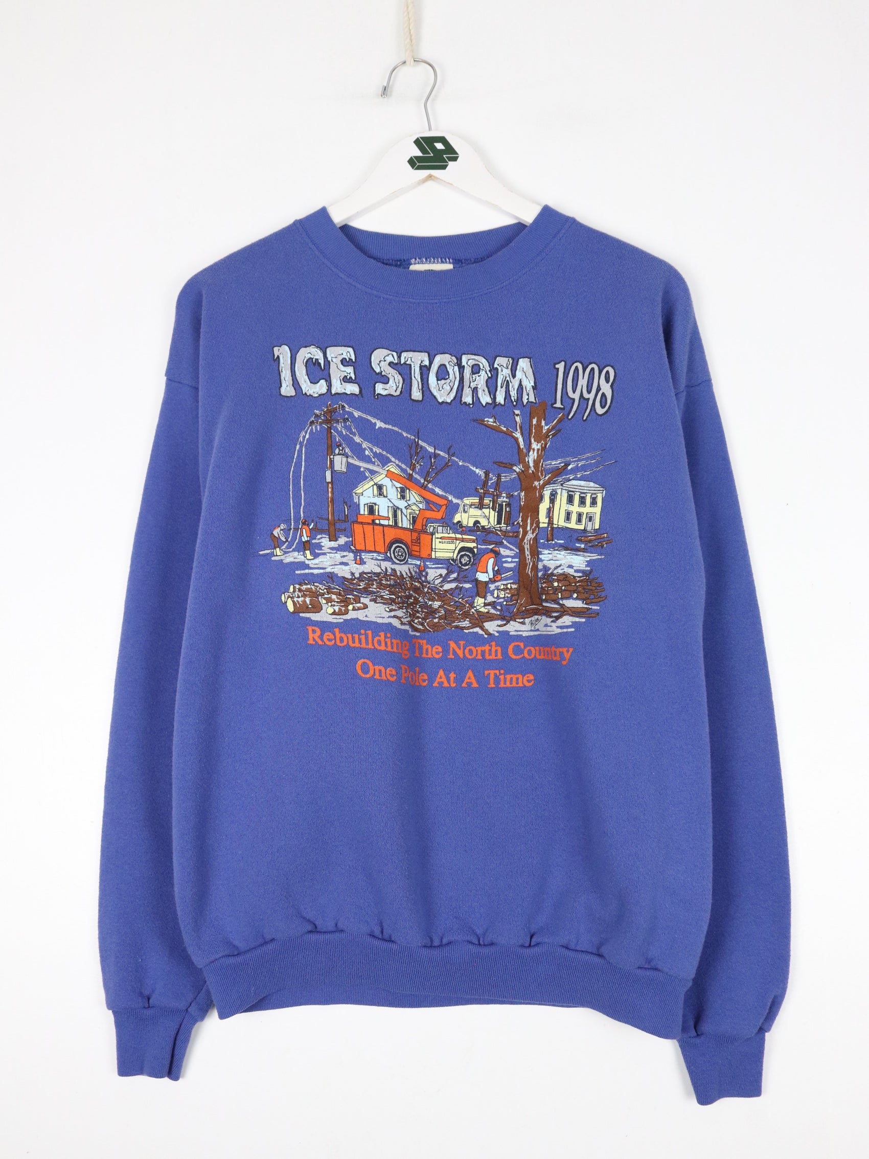 Vintage Ice Storm 1998 Sweatshirt Fits Mens Small Blue 90s USA