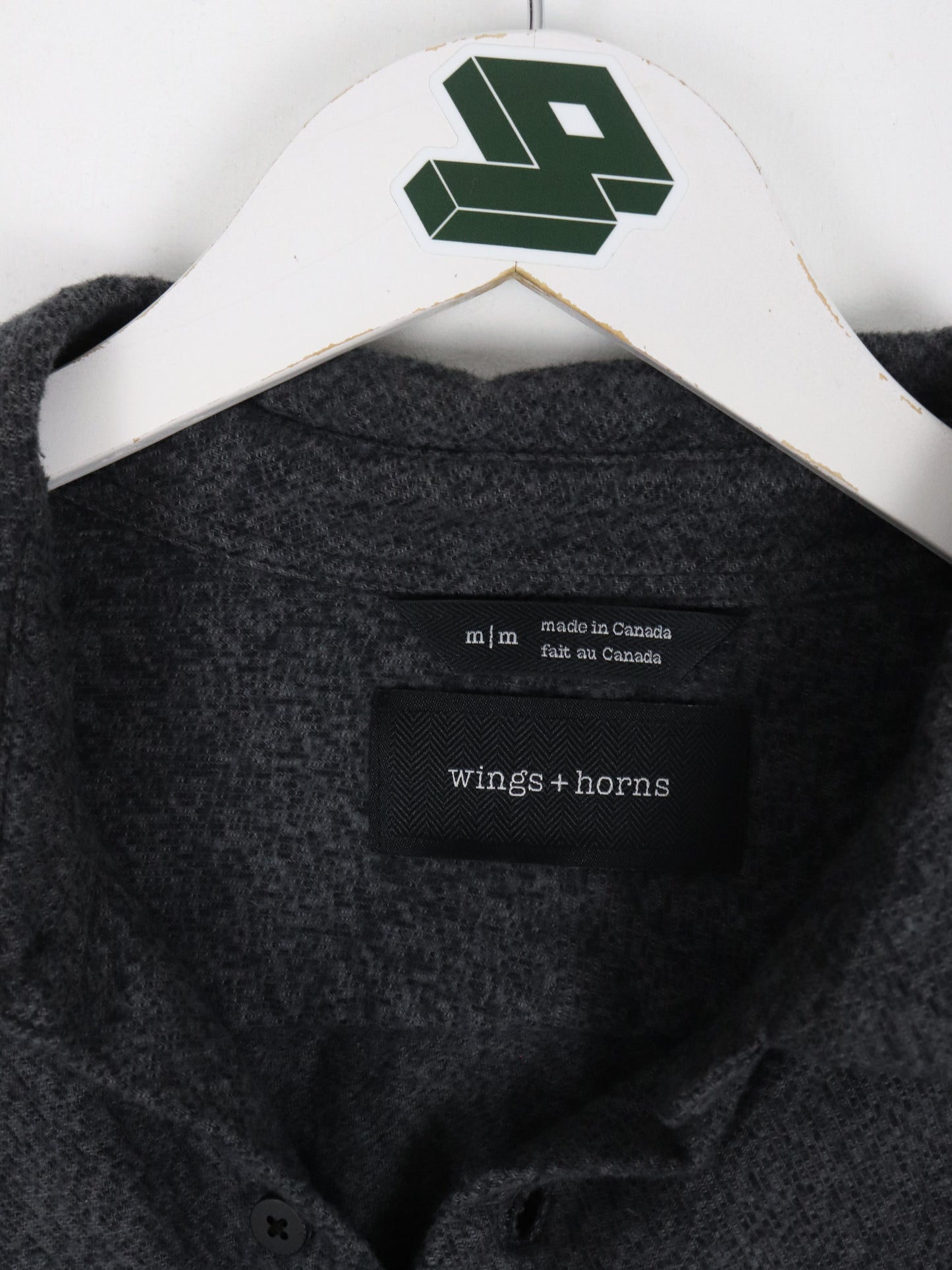 Wings + Horns Shirt Mens Medium Grey Flannel Button Up