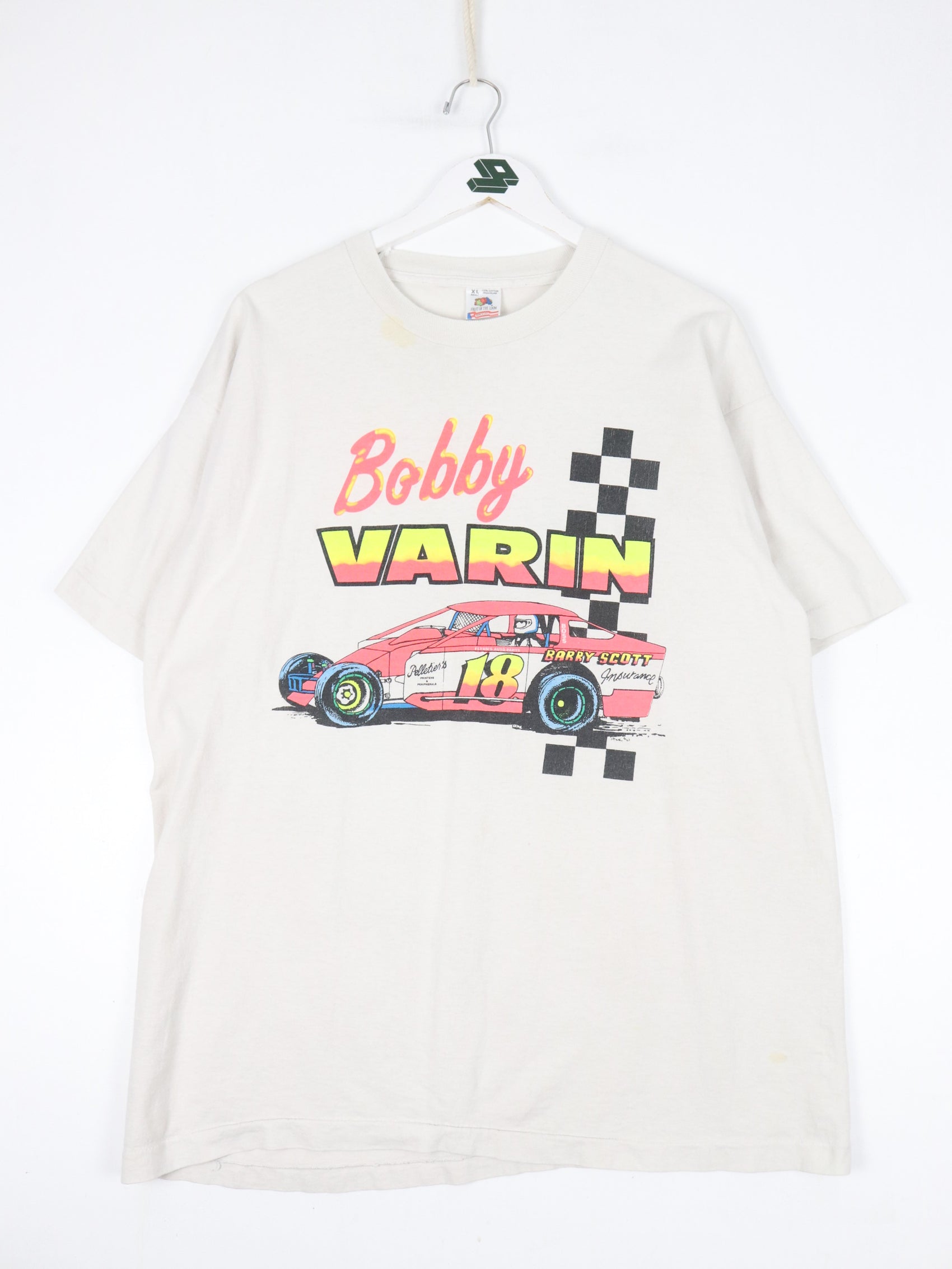 Vintage Bobby Varin T Shirt Mens XL White 90s Dirt Racing