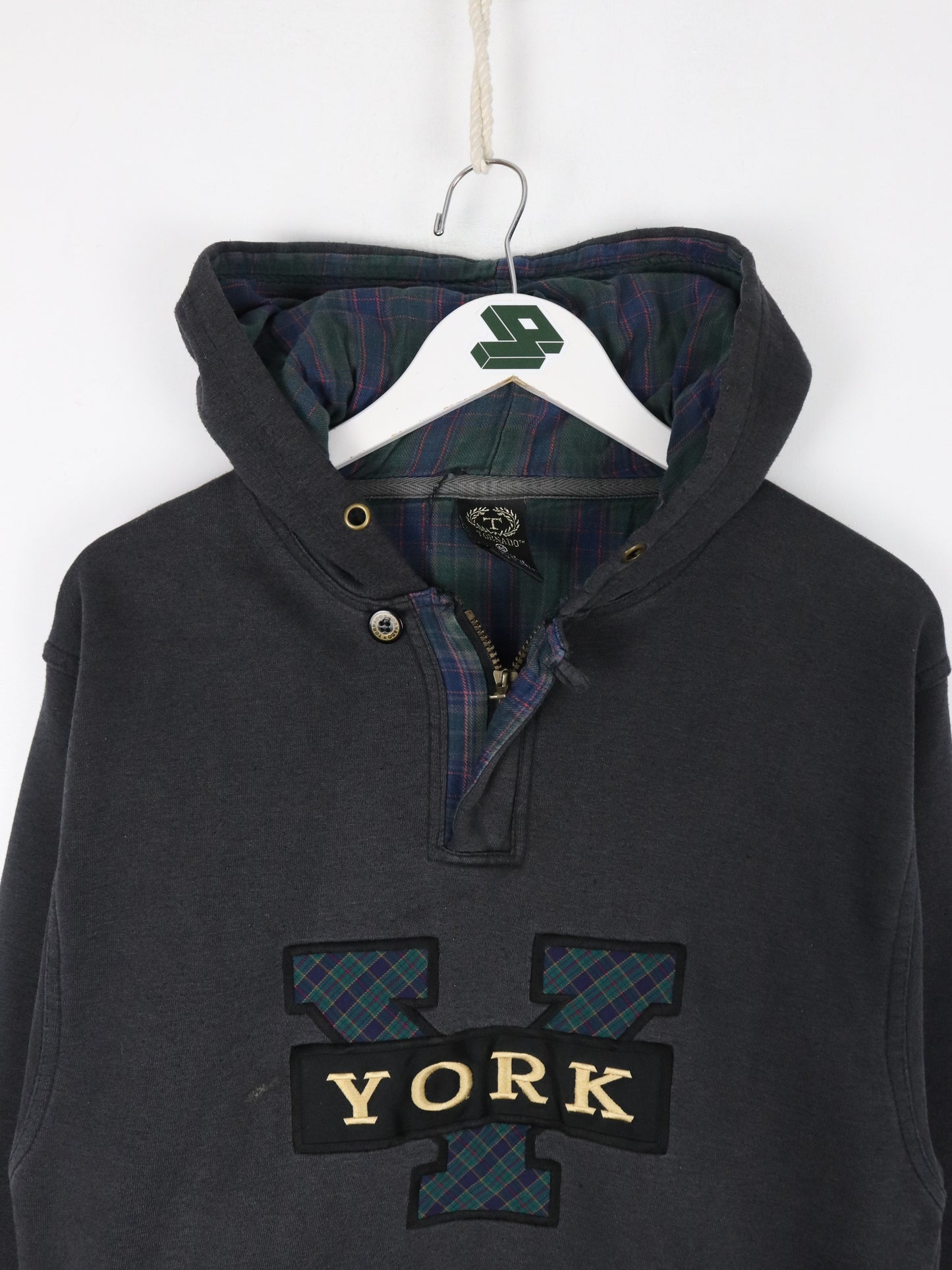 Vintage York Sweatshirt Mens Medium Black Quarter Zip Hoodie