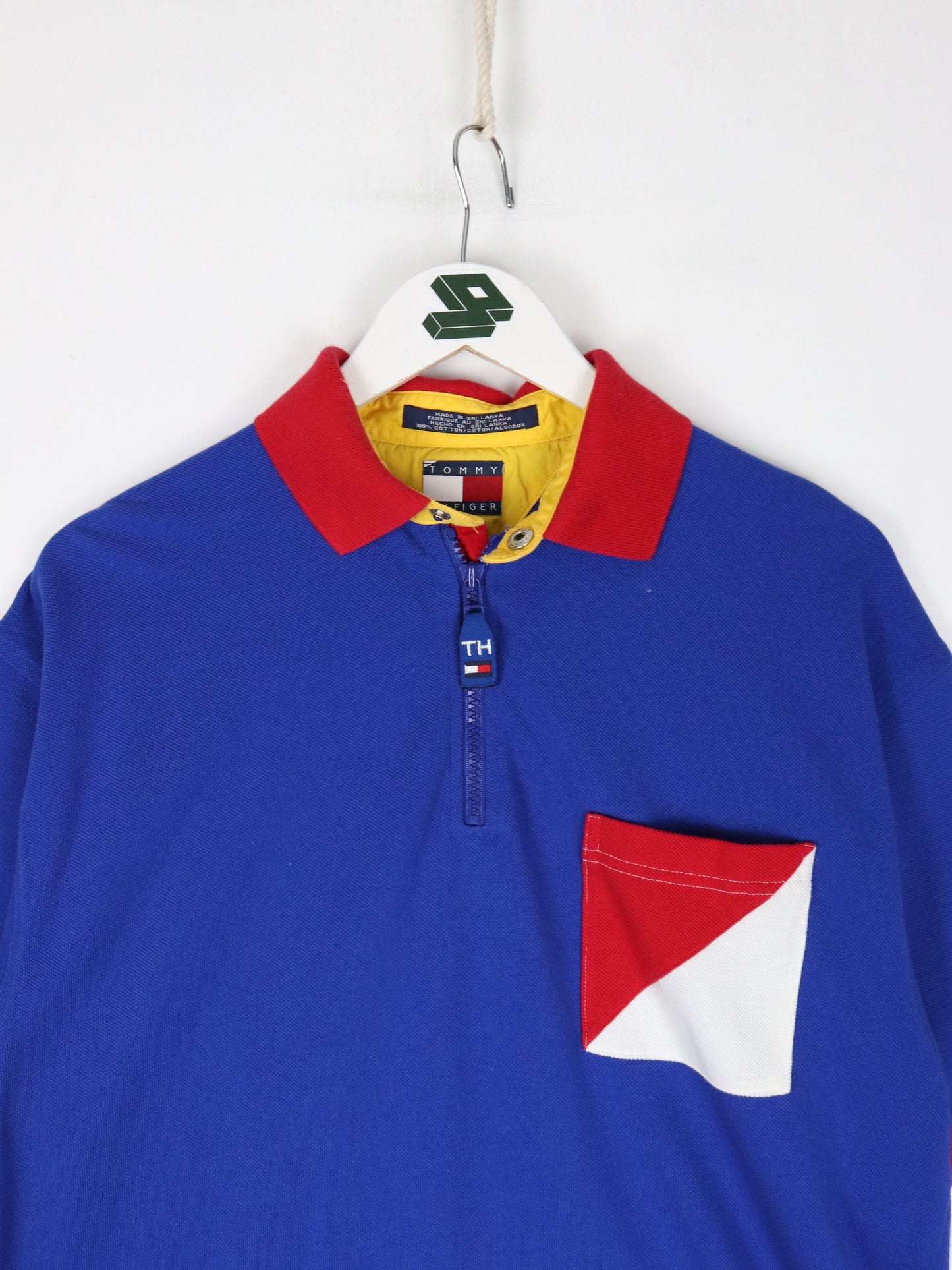 Vintage Tommy Hilfiger Polo Shirt Mens Medium Blue Flag 90s