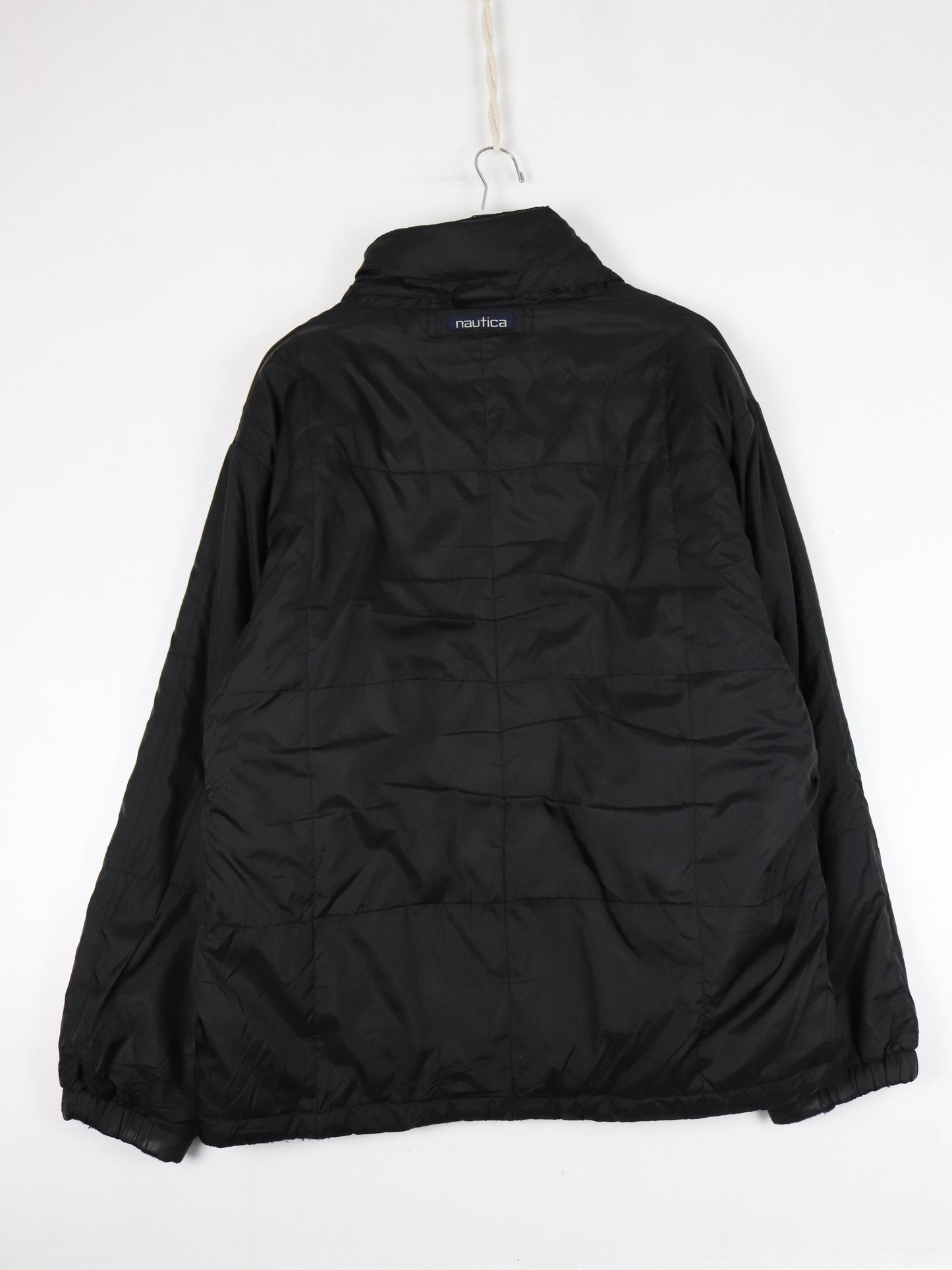 Vintage Nautica Jacket Mens Large Black Grey Reversible Fleece Coat