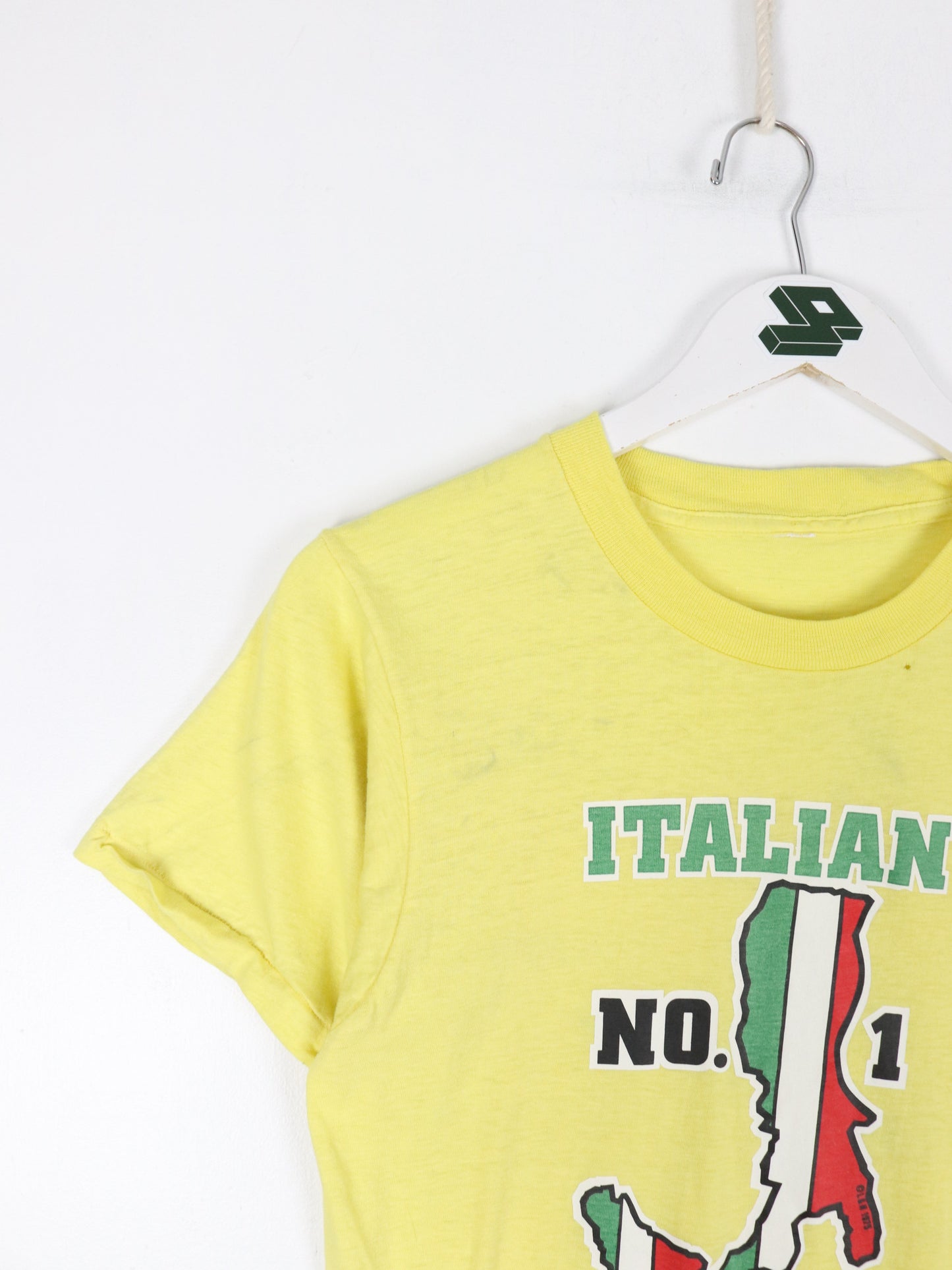 Vintage Italian American T Shirt Mens XS Yellow 80s