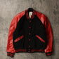 Vintage Varsity Jacket Mens 40 Small Black Black Red Leather Wool Coat 70s 80s