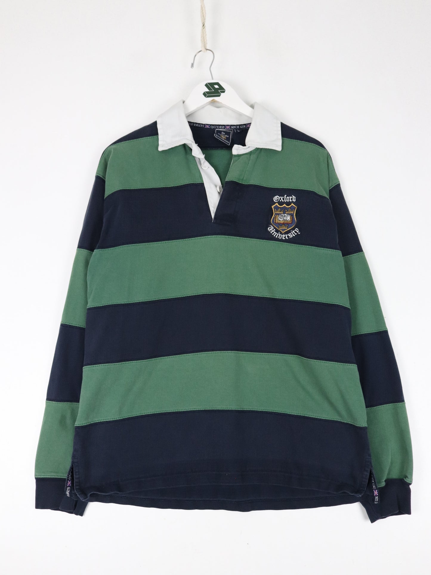 Oxford University Shirt Mens Large Blue Green Striped Rugby