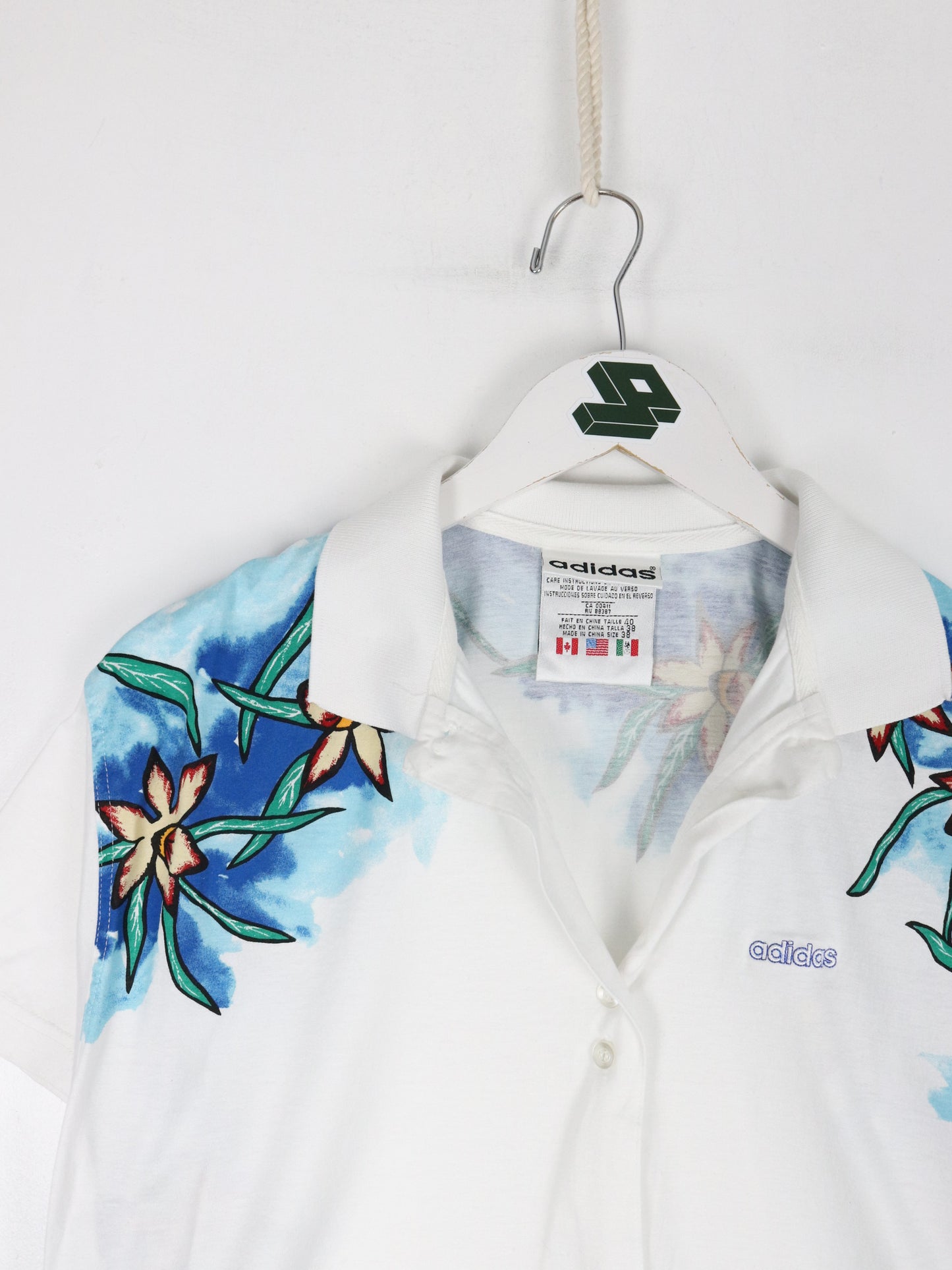Vintage Adidas Shirt Womens Small White Floral Button Up 90s