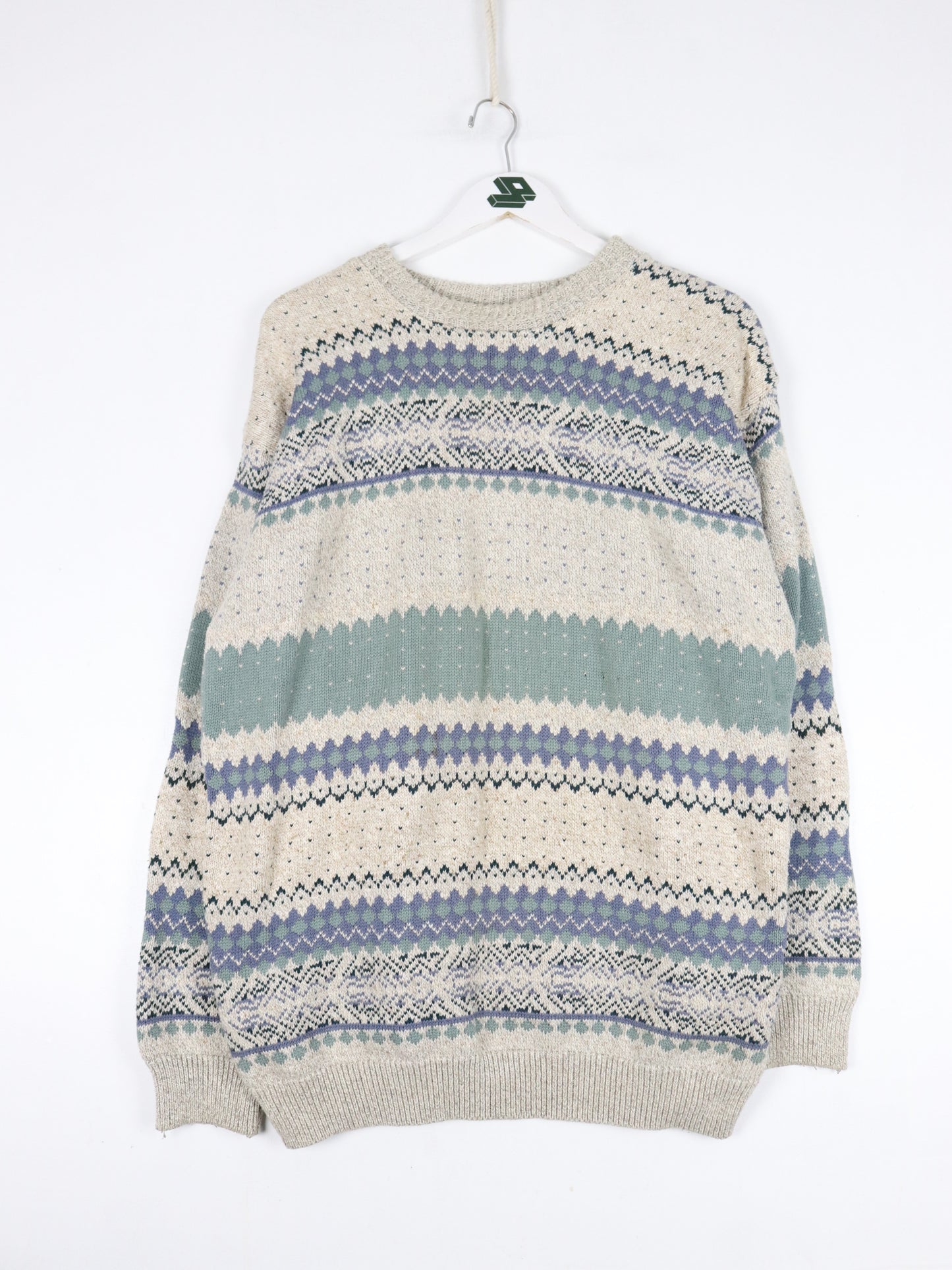 Vintage TT & Co Sweater Mens Medium Beige Knit Pattern