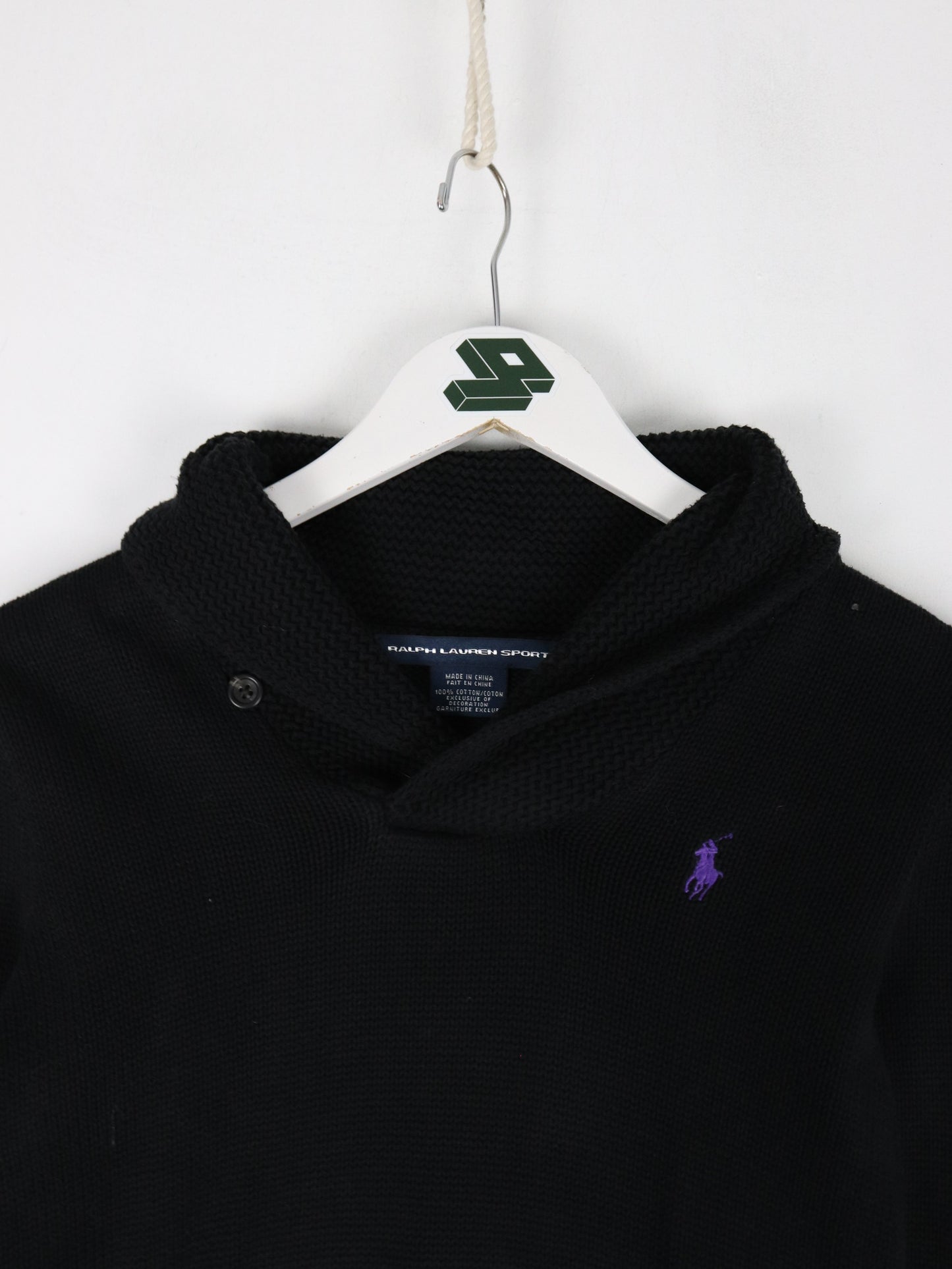 Vintage Polo Ralph Lauren Sport Sweater Youth Medium Black Knit Shawl