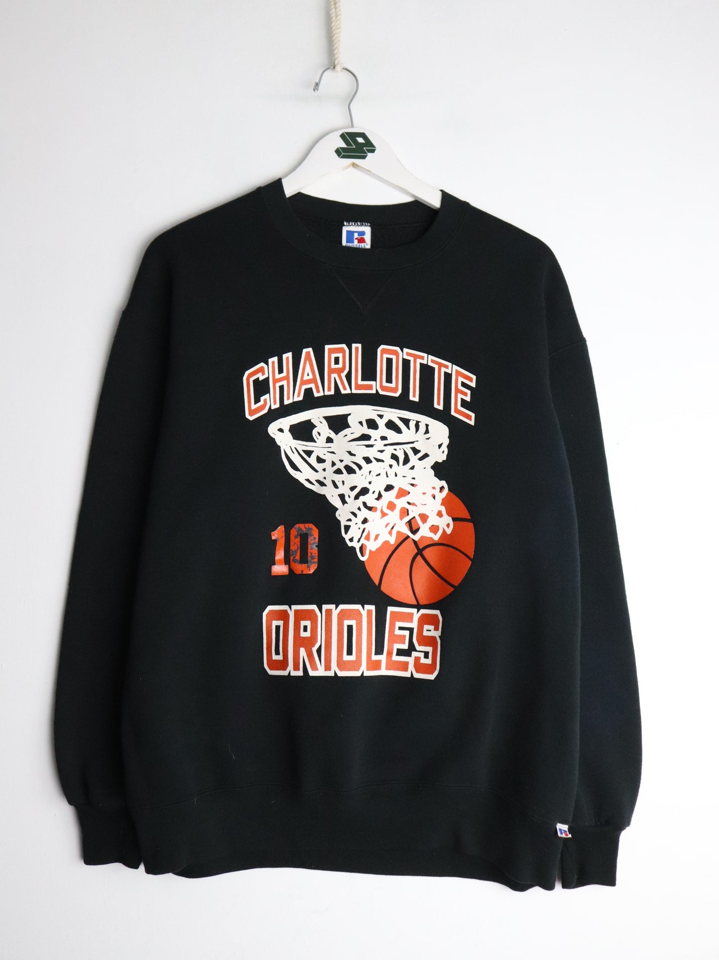 Vintage Charlotte Orioles Sweatshirt Mens XL Black Russell Athletic