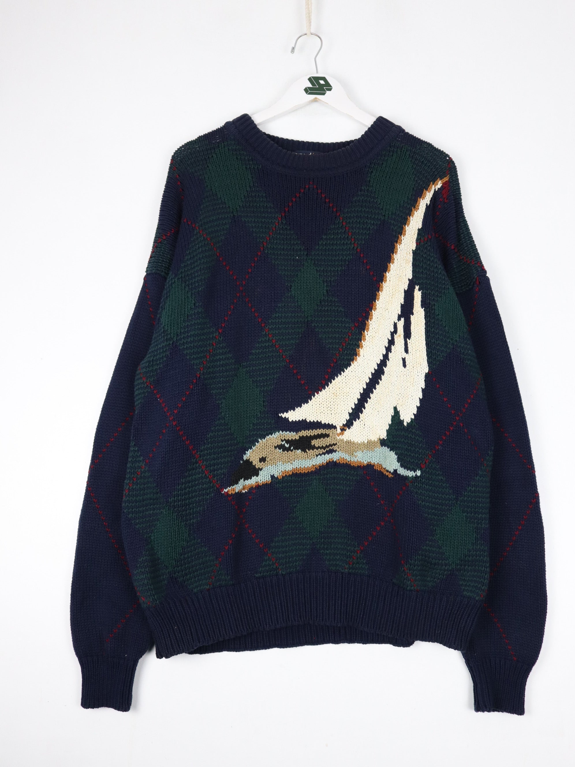 Vintage Nautica Sweater Mens XL Blue Knit Sailing Boat 90s