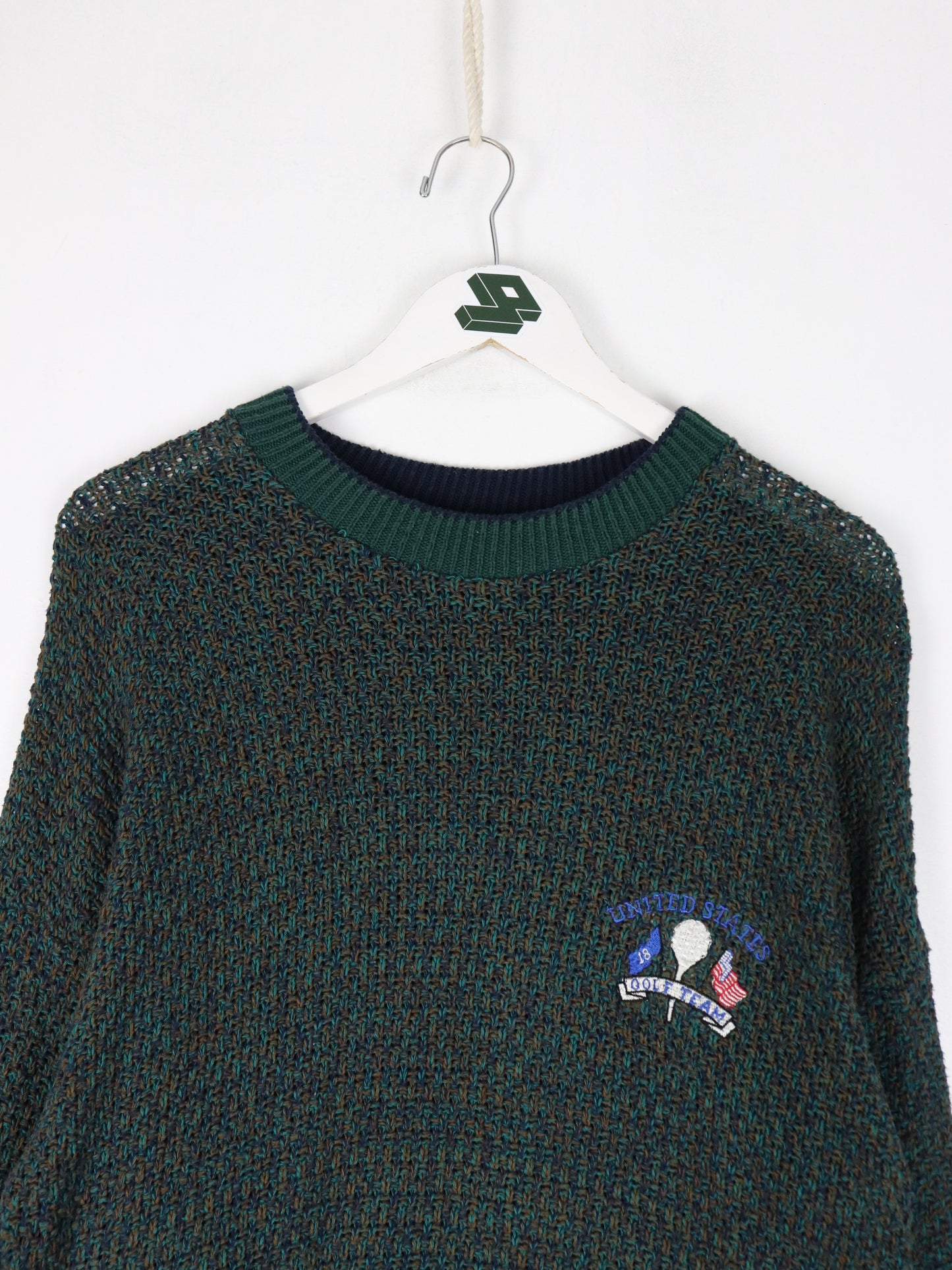 Vintage United States Golf Team Sweater Mens Medium Green Knit