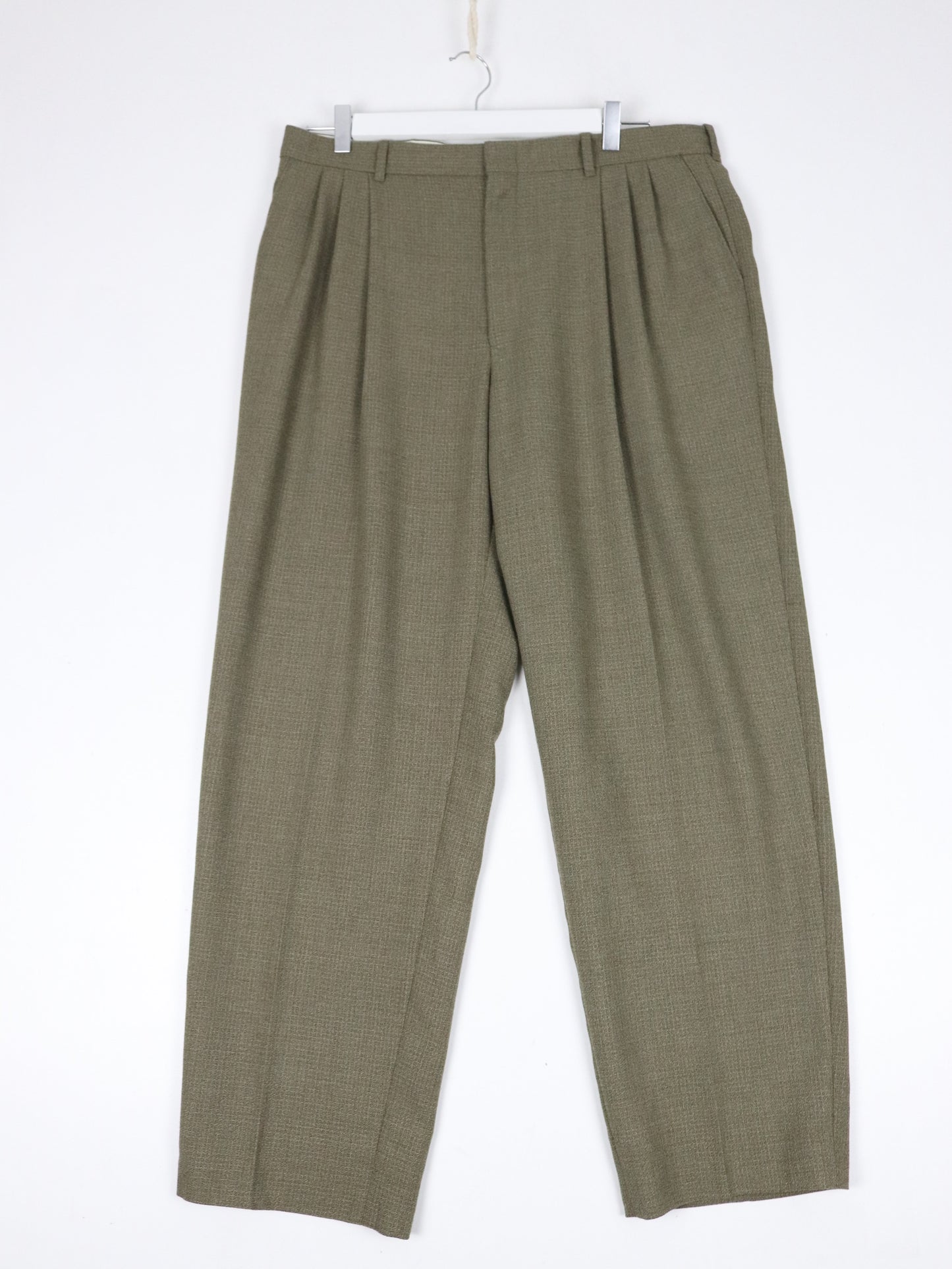 Vintage Charter Collection Pants Mens 35 x 30 Green Wool Blend Trousers