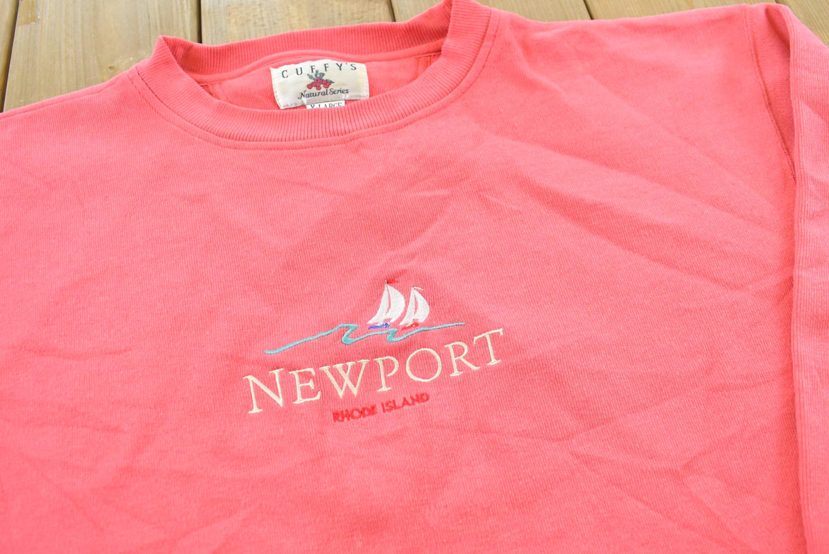 Vintage 1990s Newport Rhode Island Embroidered Sailboats Travel Crewneck Sweatshirt Men's L