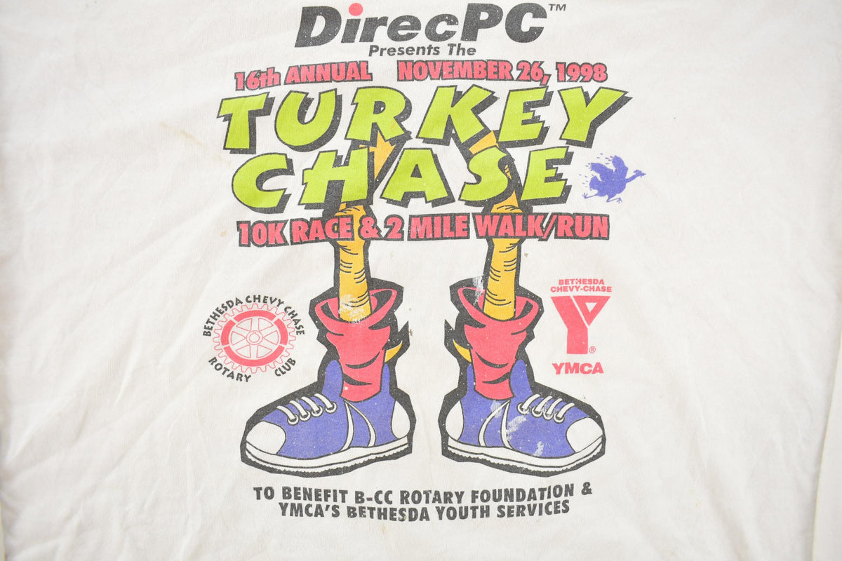 Vintage 1998 Distressed 16th Annual Turkey Chase 10K Race & 2 Mile Walk Run Long Sleeve T-Shirt Men's M
