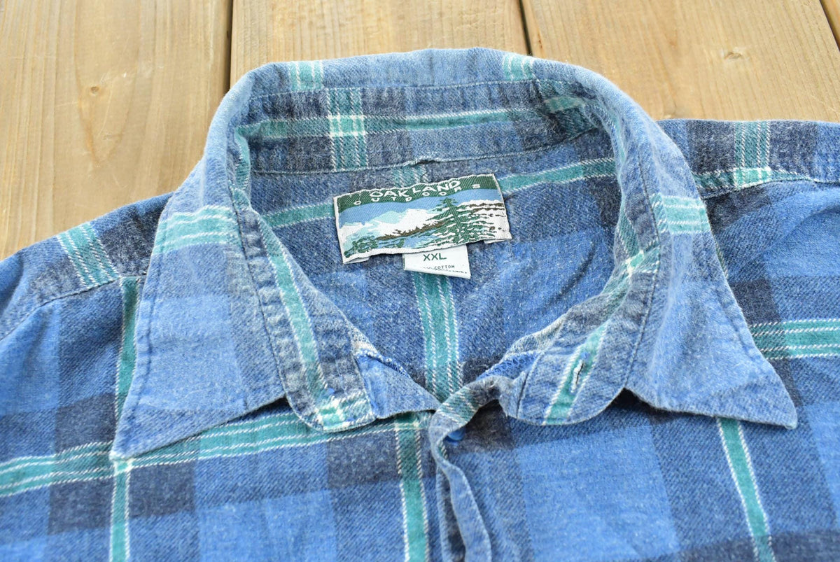 Vintage 1990s Oakland Outdoors Plaid Printed Cotton Flannel Button Up Shirt Men's XL