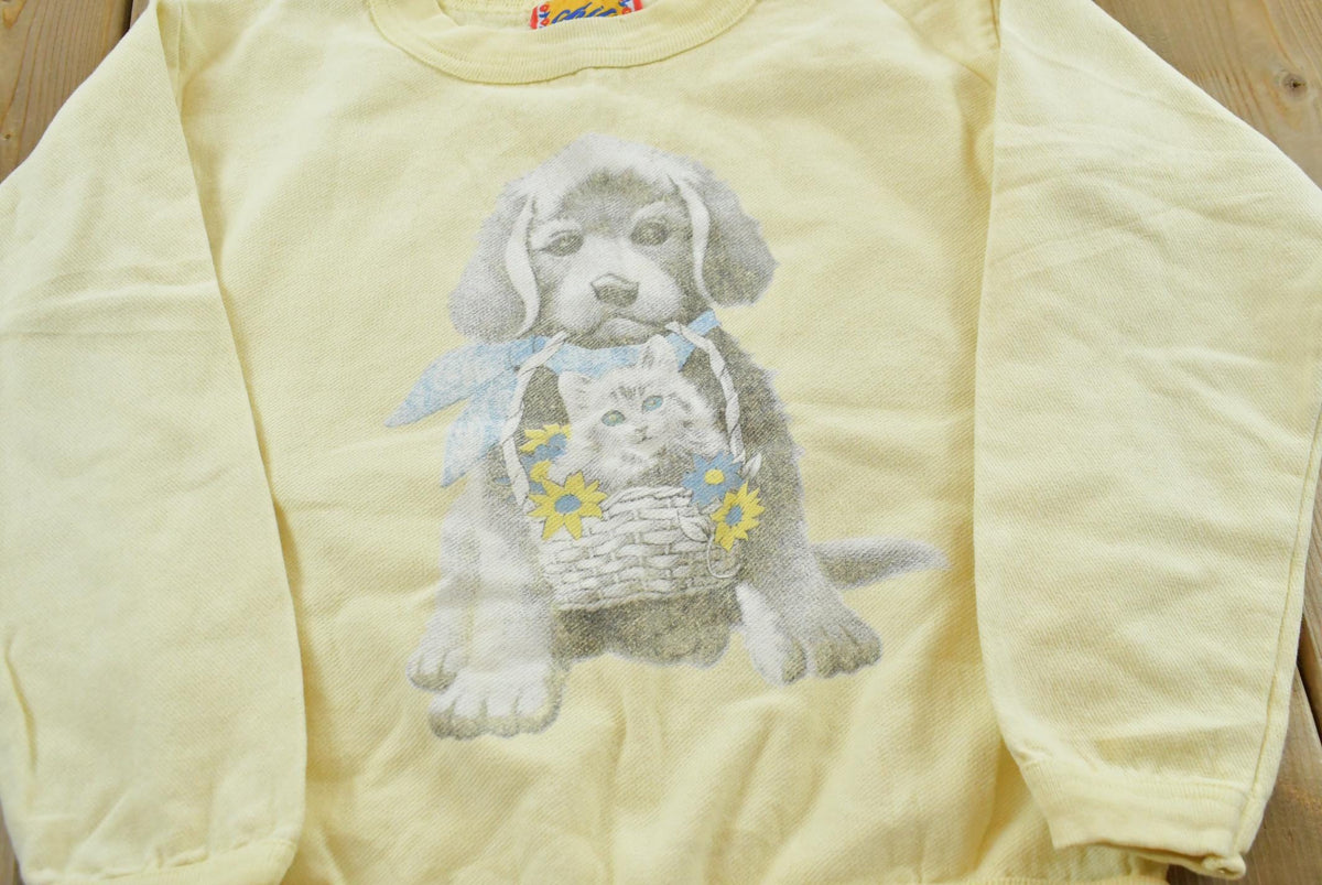 Vintage 1990s Chic Kitten Puppy Flower Basket Nature Crewneck Sweatshirt Youth XS