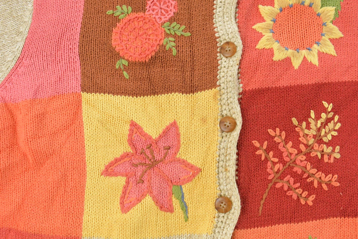 Vintage 1990s Appleseed's Floral Knit Cardigan Sweater Women's L