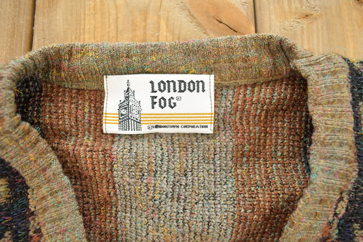 Vintage 1990s London Fog Fair Isle Knit V-Neck Pullover Sweater Men's L